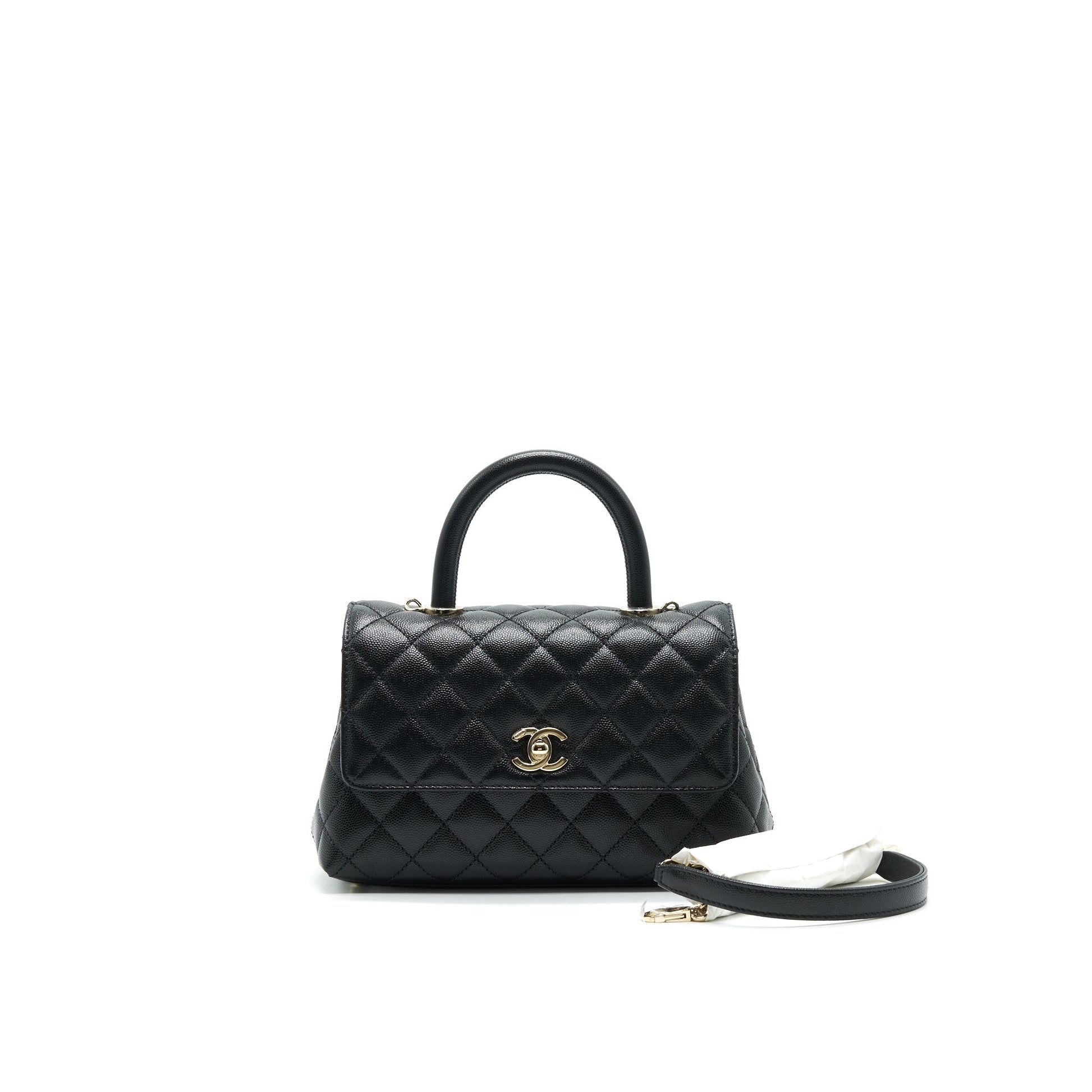 Chanel 21K old 24cm Cocohandle Caviar LGHW Black Small Mini Bag