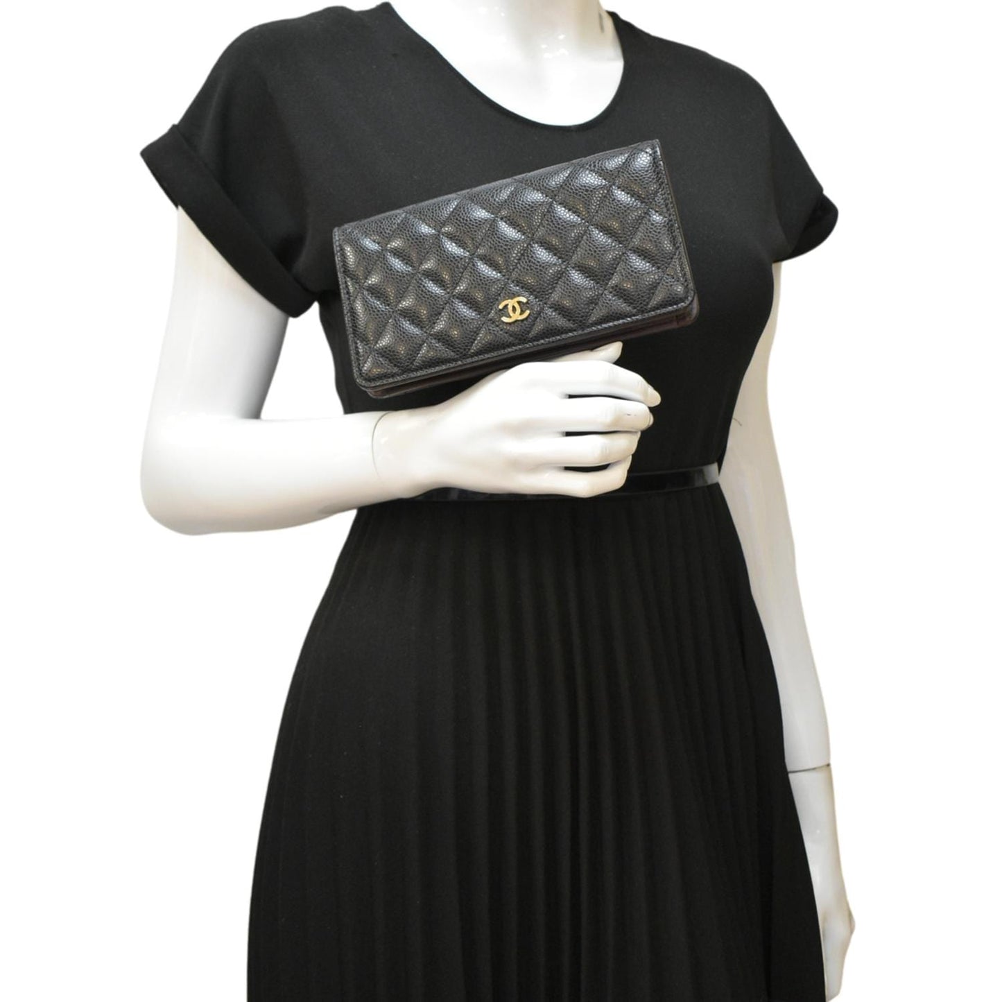Chanel Bifold Quilted Caviar Leather Long Wallet Black