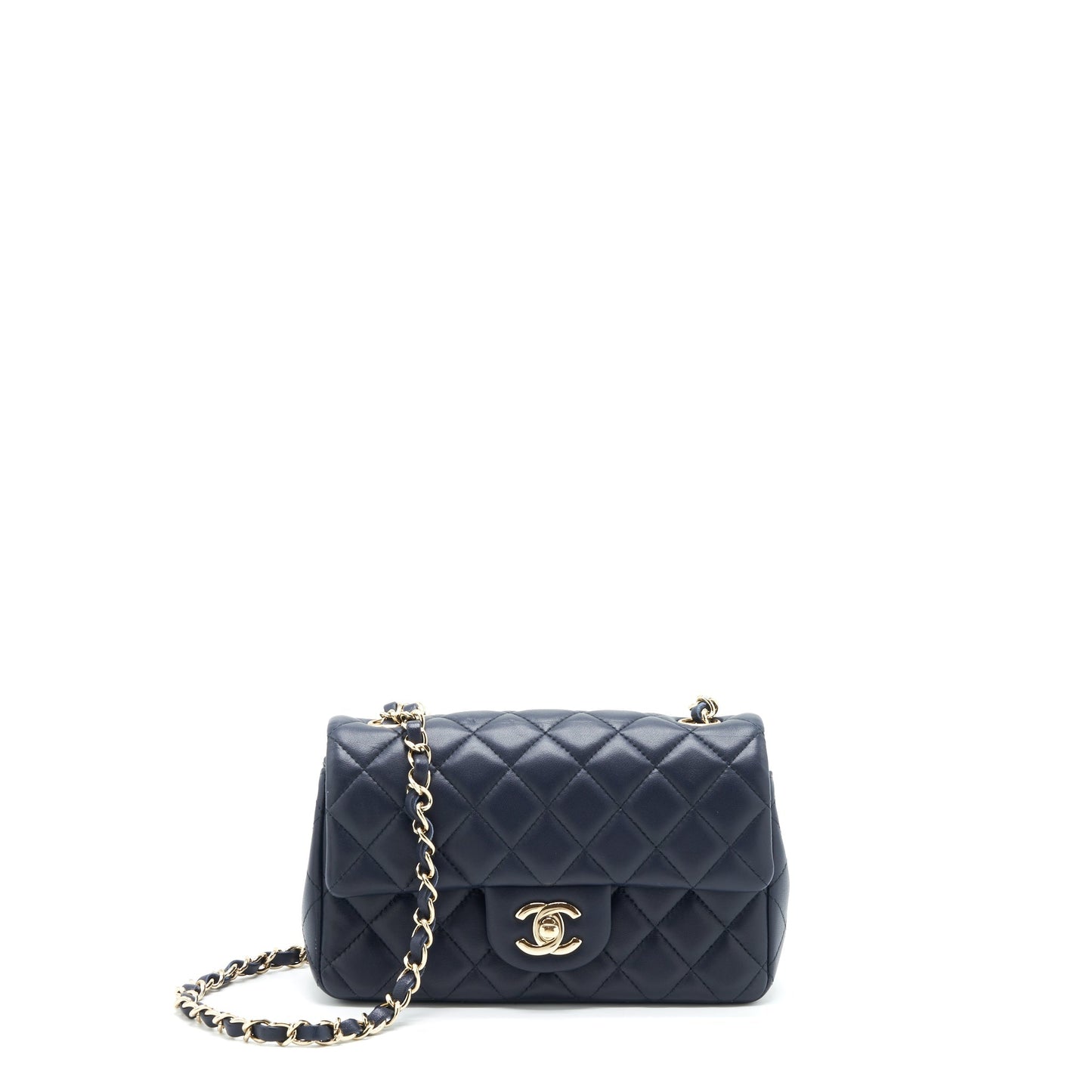 Chanel Rectangular Flap Lambskin Navy LGHW Shoulder Bag