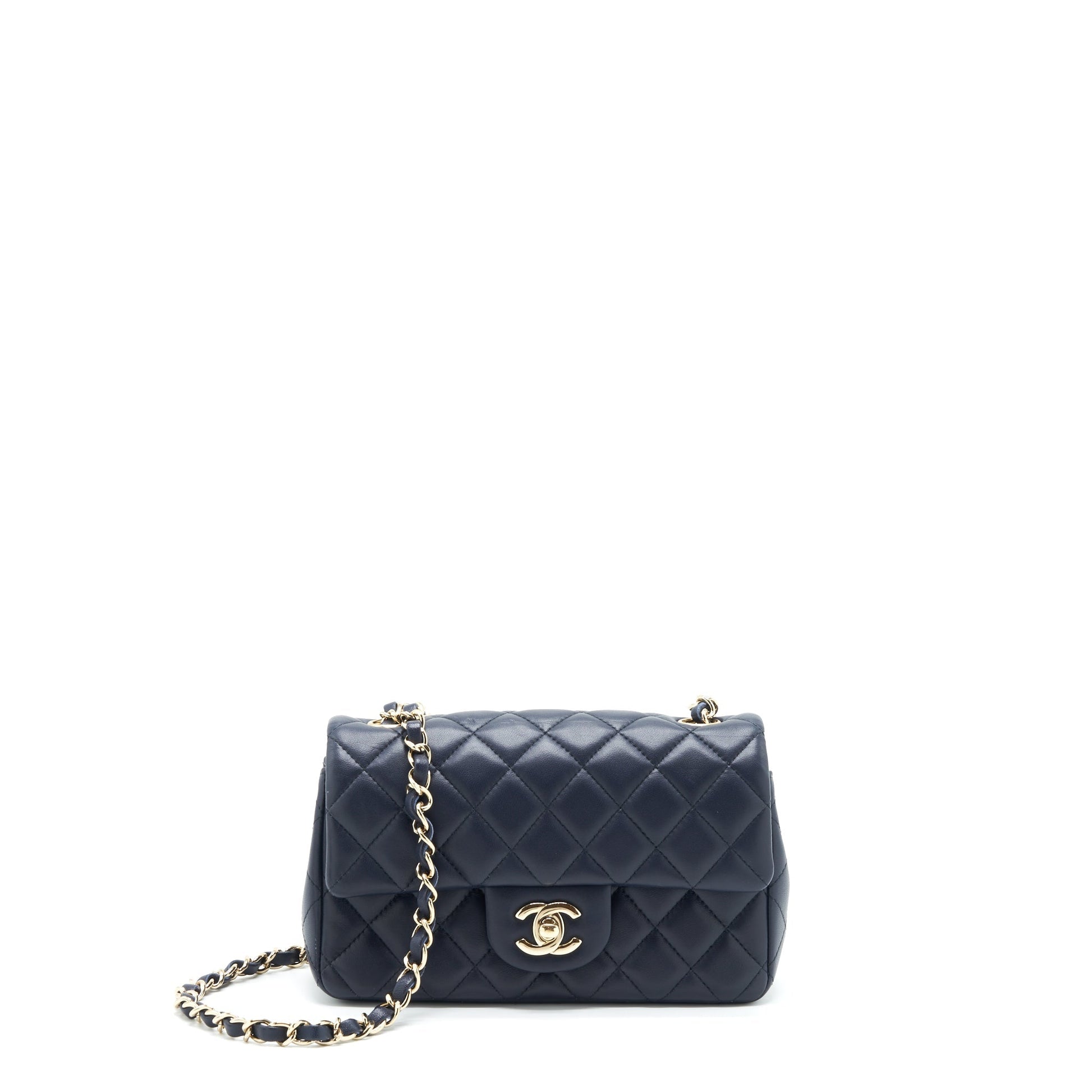 Chanel Rectangular Flap Lambskin Navy LGHW Shoulder Bag