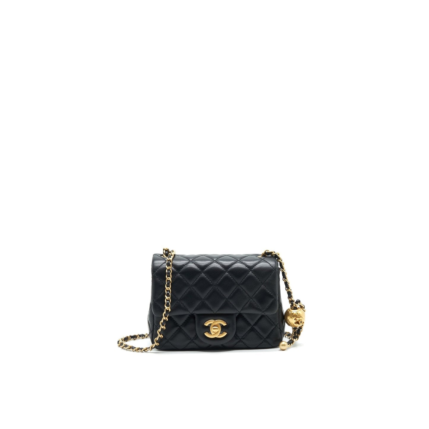 Chanel 22C Pearl Crush Square Rectangular Flap Black Shoulder Bag