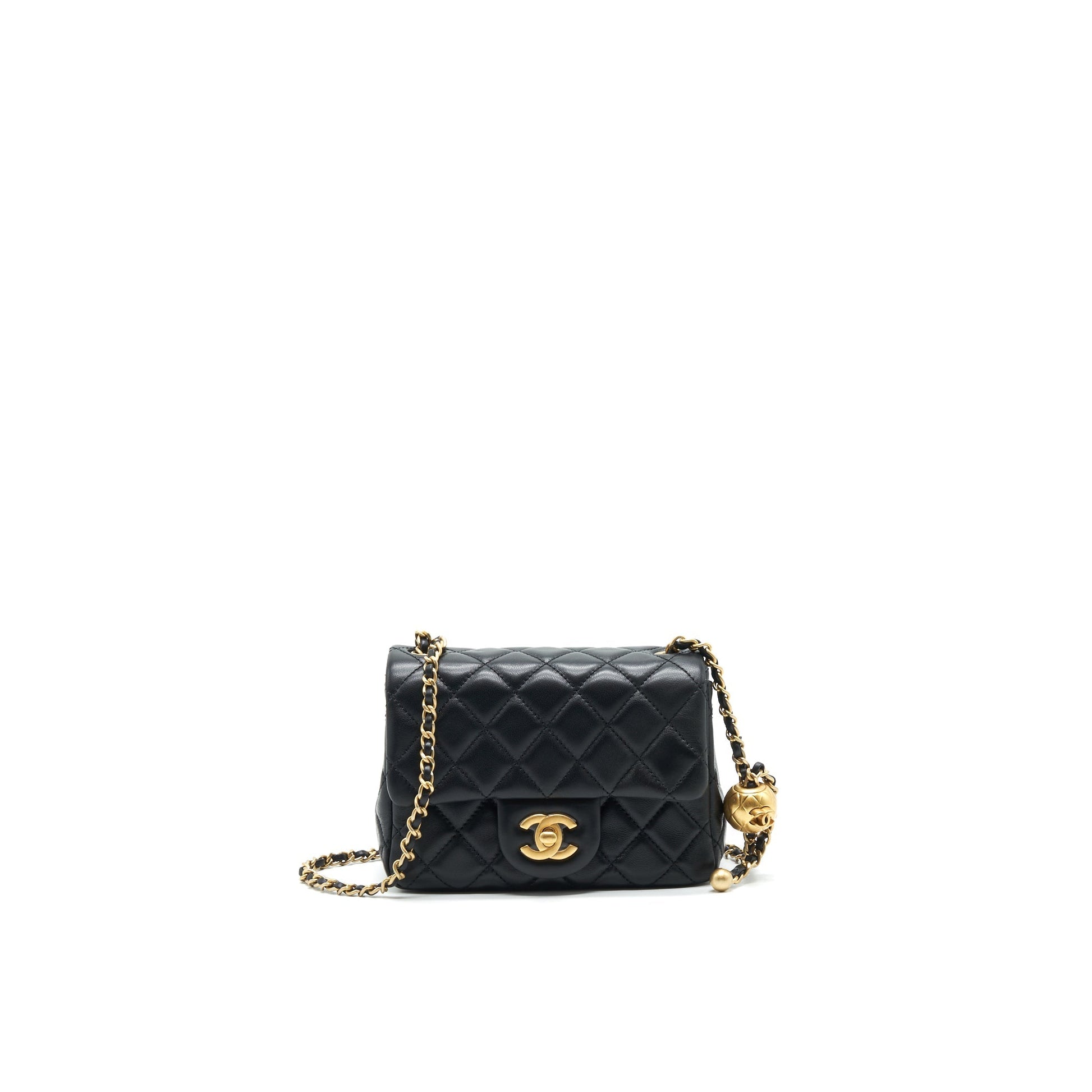 Chanel Pearl Crush Square Flap Lambskin GHW Black Shoulder Bag
