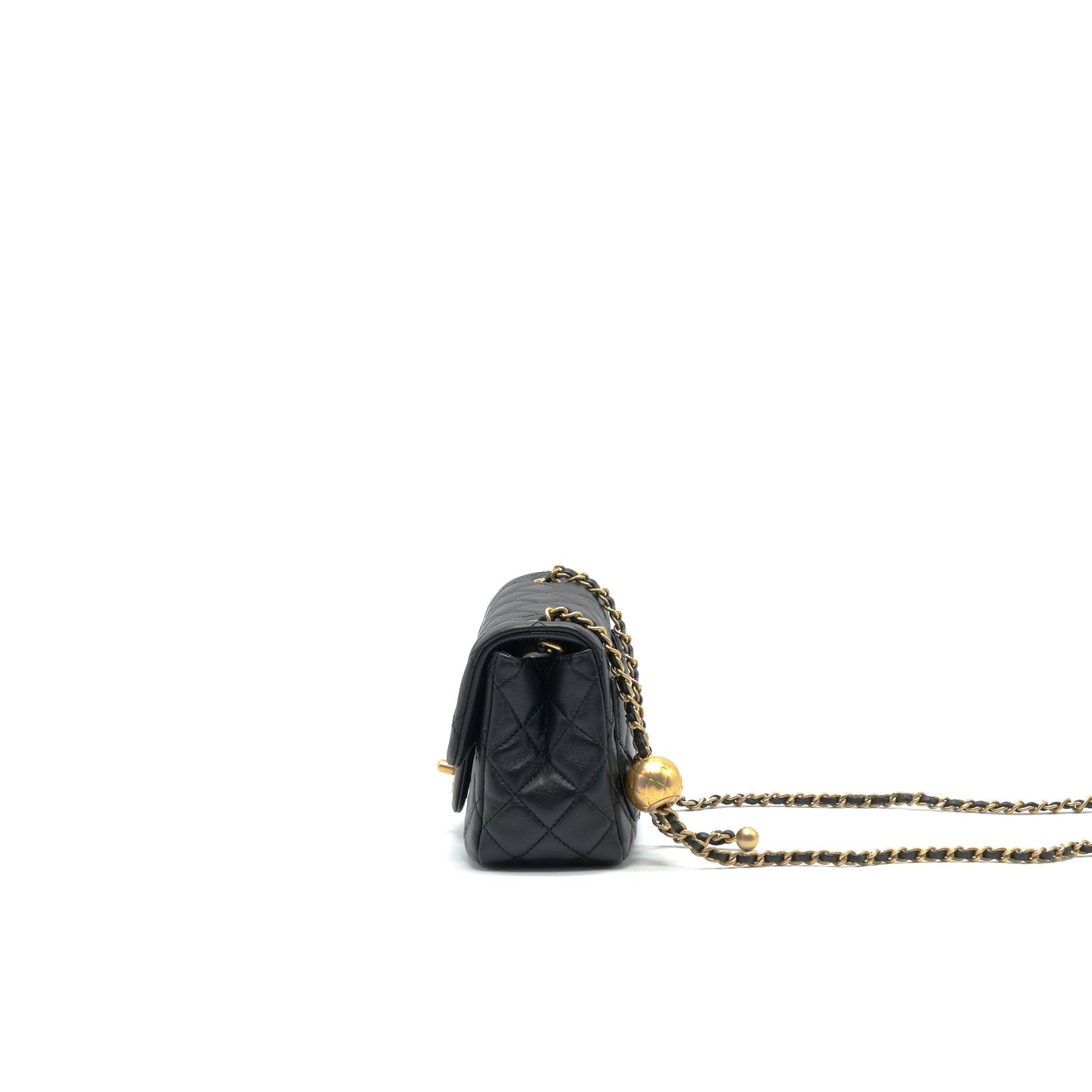Chanel Pearl Crush Square Flap Lambskin GHW Black Shoulder Bag