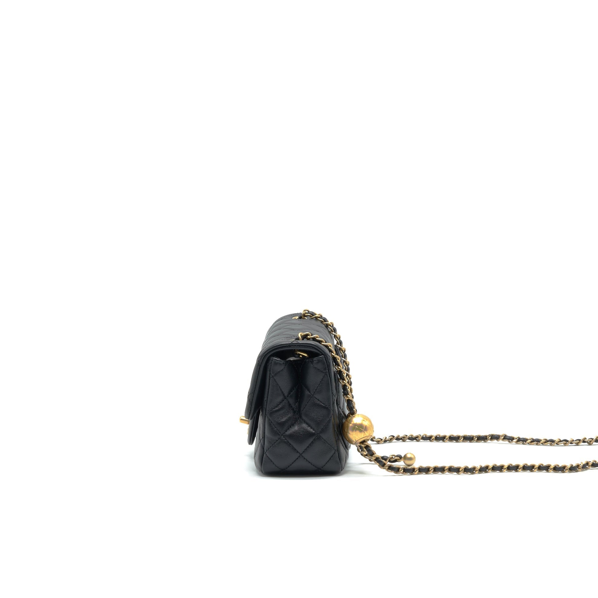 Chanel Pearl Crush Square Flap Lambskin GHW Black Shoulder Bag