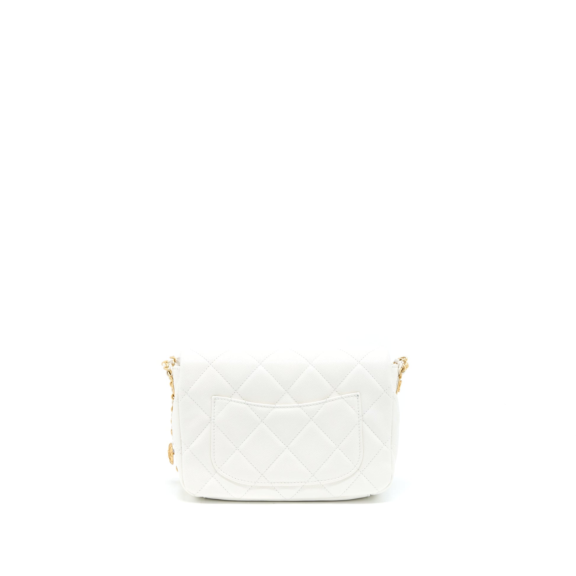 Chanel 22A Flap Caviar Brushed GHW Microchip White Small Shoulder Bag