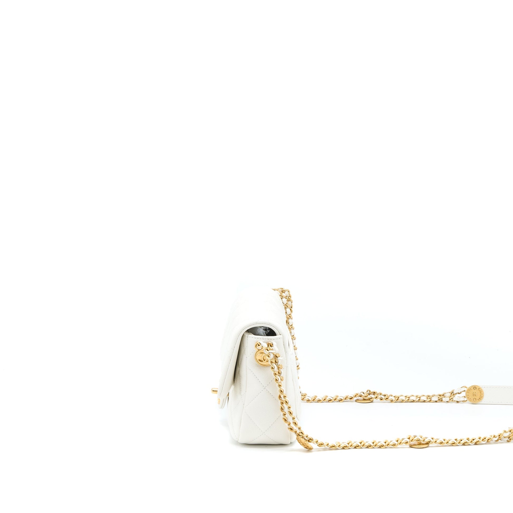 Chanel 22A Flap Caviar Brushed GHW Microchip White Small Shoulder Bag