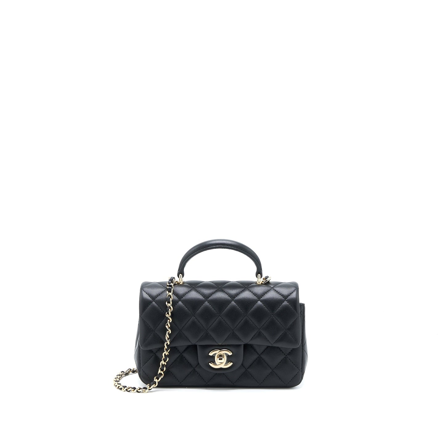 Chanel Top Handle Rectangular Flap Lambskin LGHW Black Shoulder Bag Microchip 6