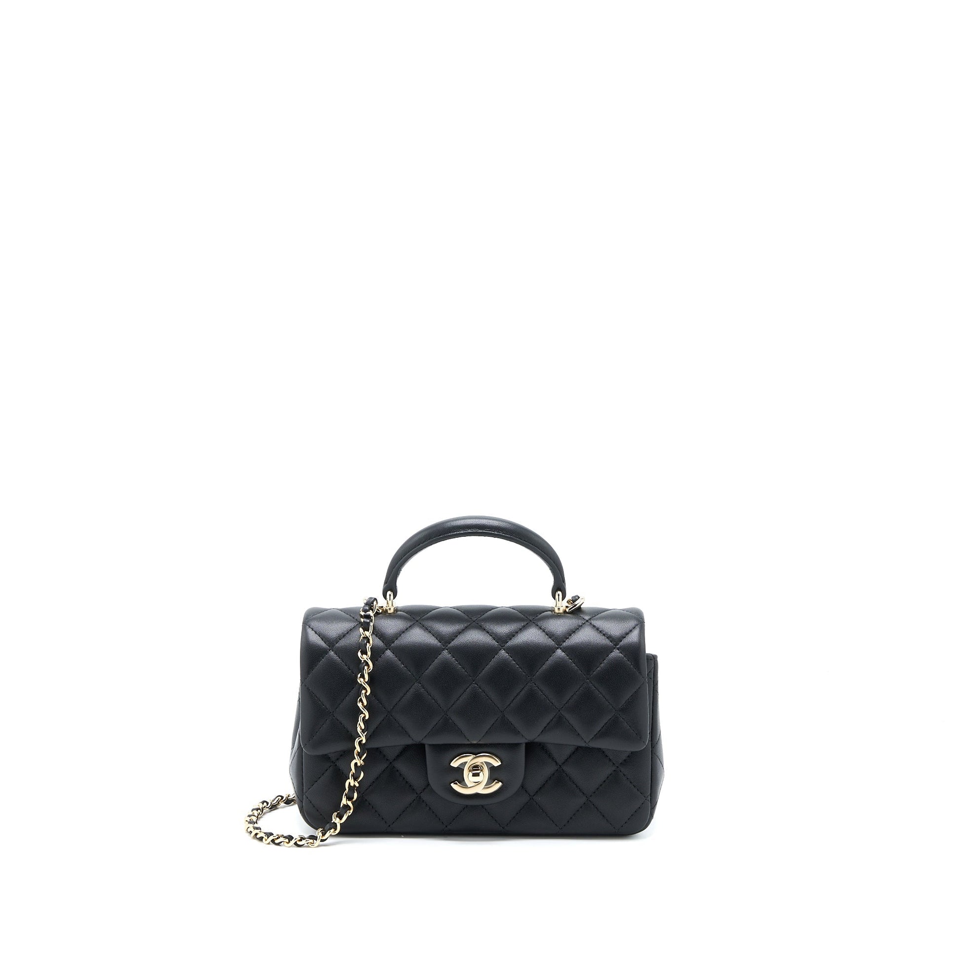 Chanel Top Handle Rectangular Flap Lambskin LGHW Black Shoulder Bag Microchip 6