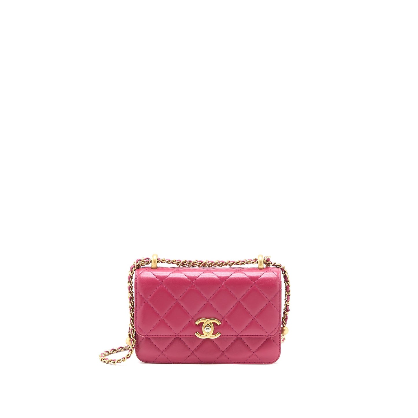 Chanel 21A Crush Flap Calfskin Raspberry Brushed Pink Gold Small Shoulder Bag