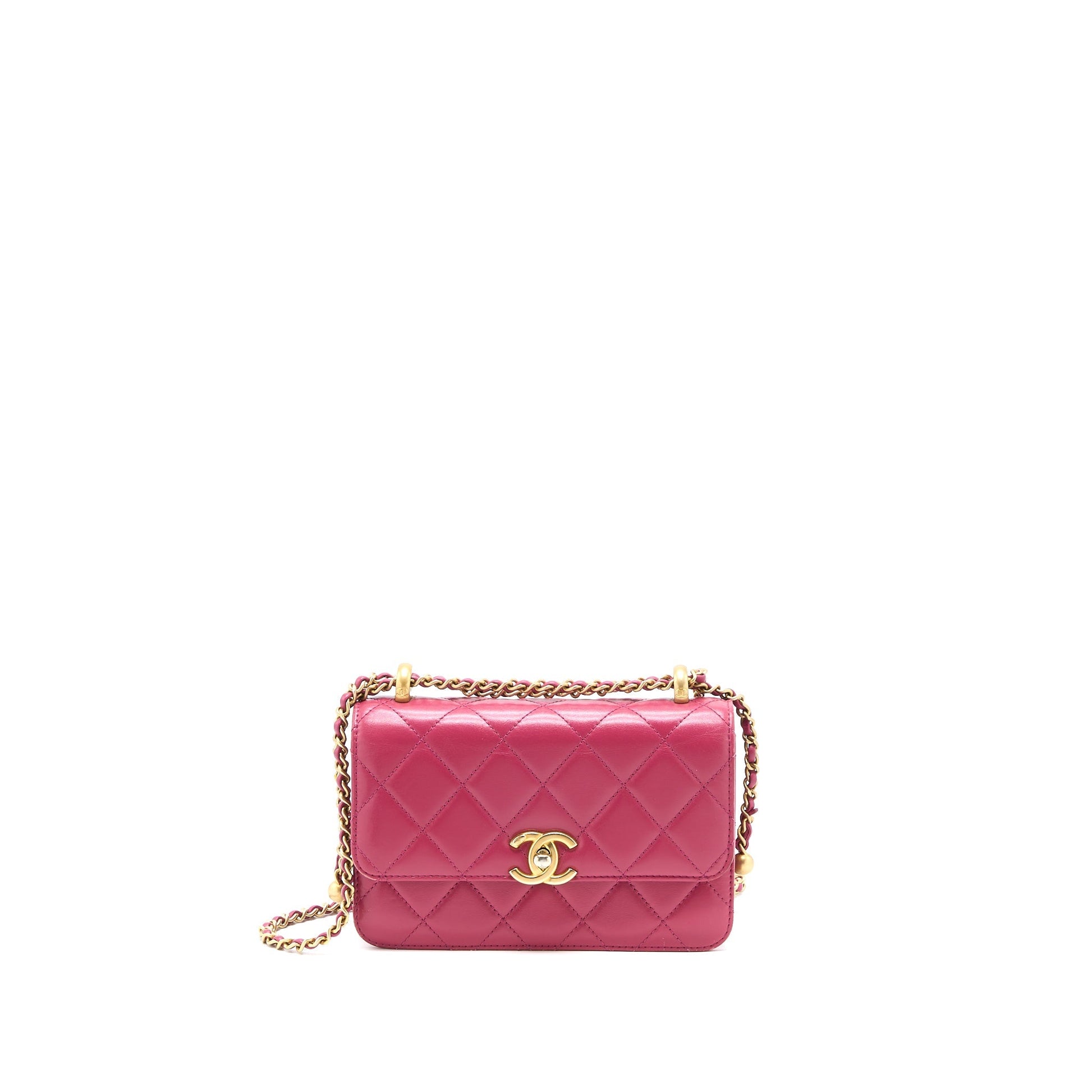 Chanel 21A Crush Flap Calfskin Raspberry Brushed Pink Gold Small Shoulder Bag