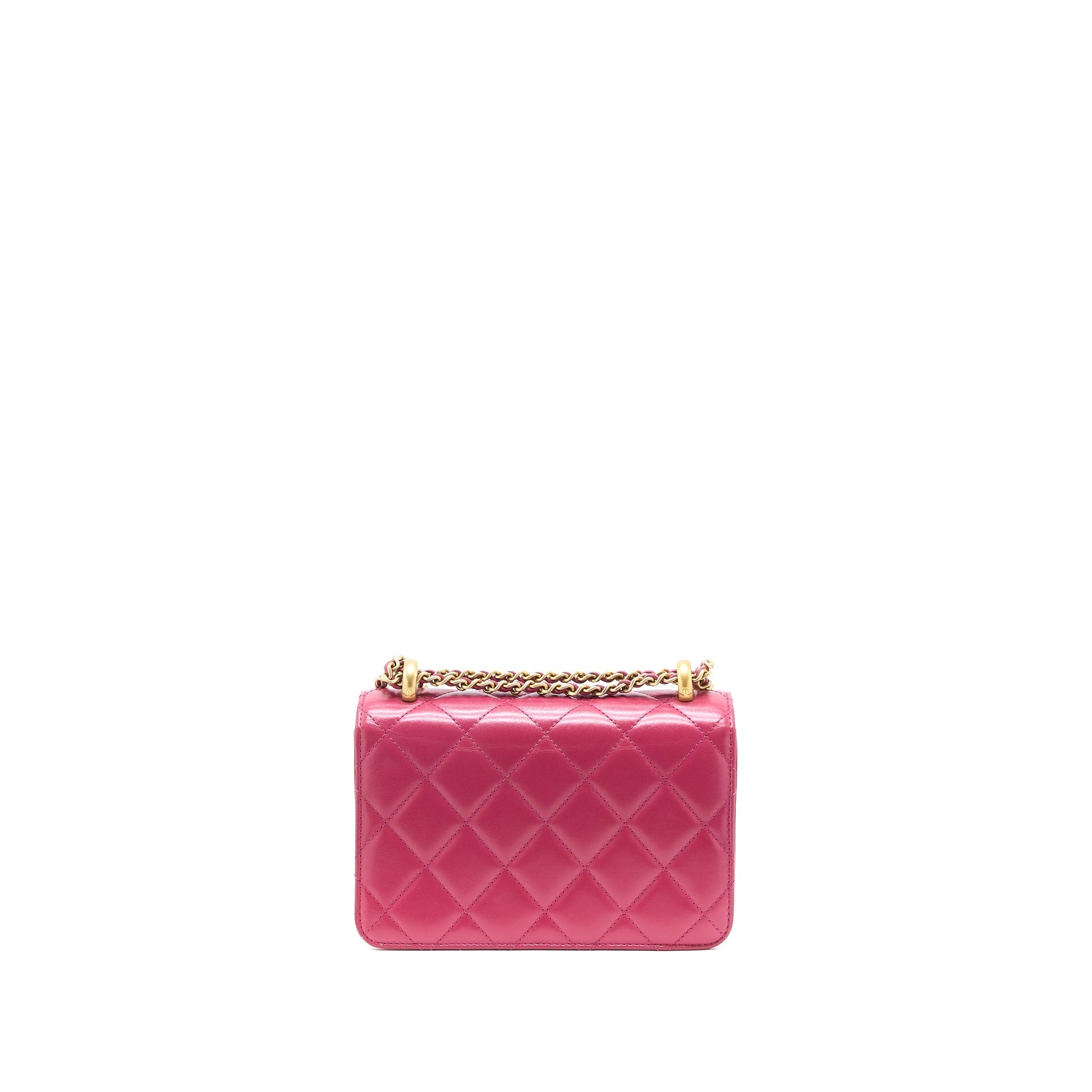 Chanel 21A Crush Flap Calfskin Raspberry Brushed Pink Gold Small Shoulder Bag