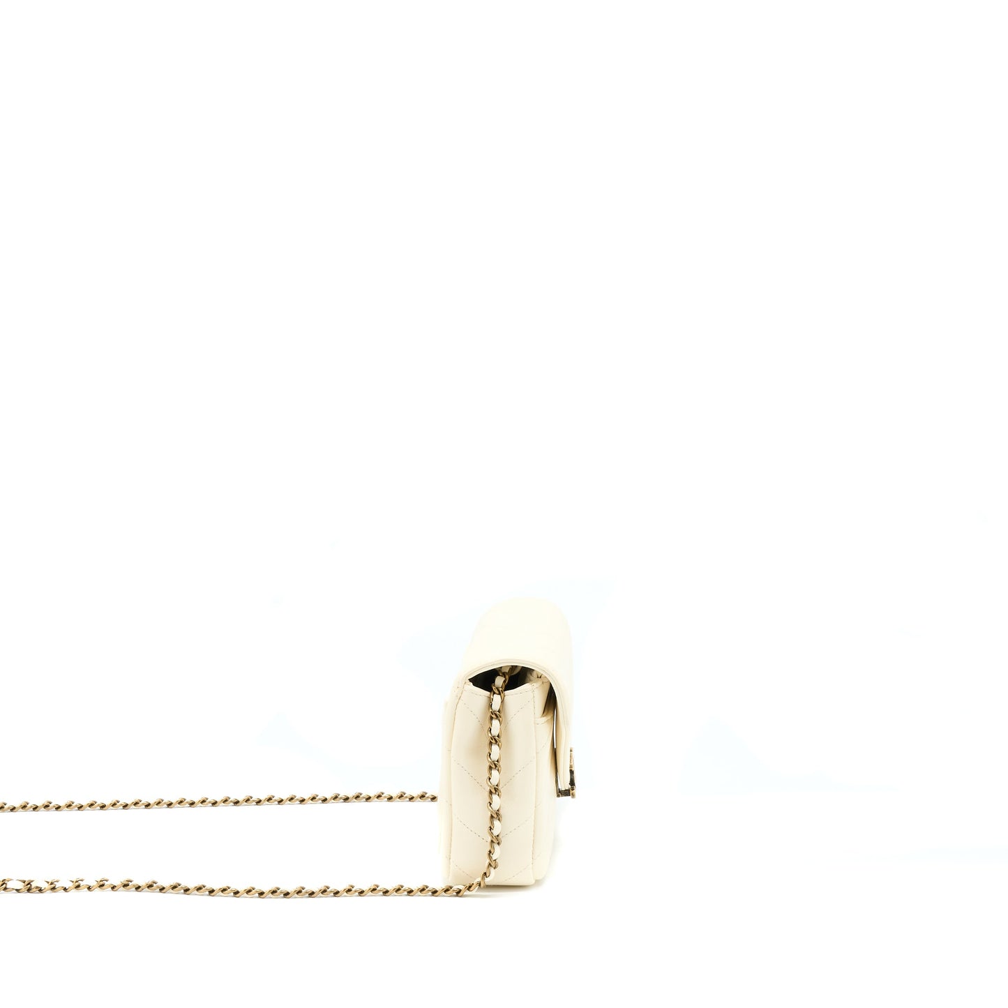 Chanel Envelop Chevron Flap Ruthenium Hardware White Gold Shoulder Bag