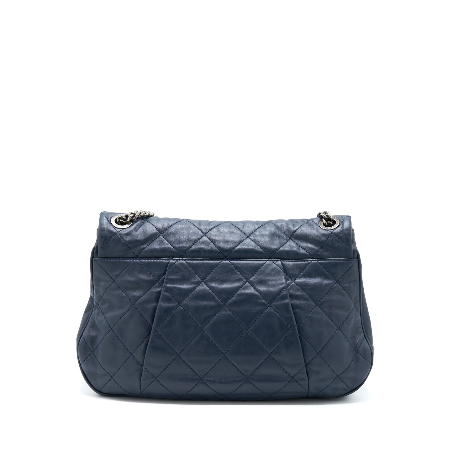 Chanel Flap Hobo Calfskin Navy Ruthenium Sliver Shoulder Bag