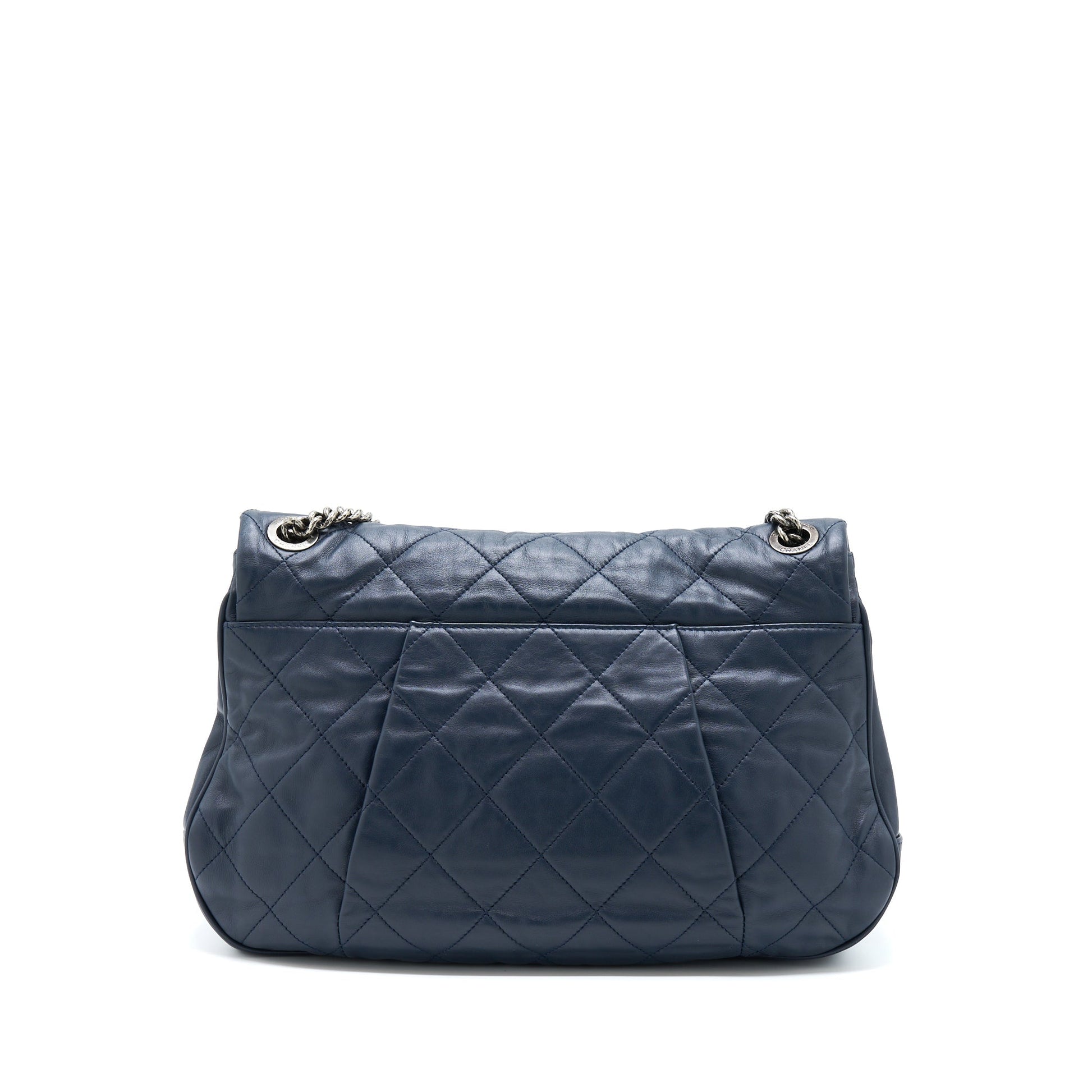 Chanel Flap Hobo Calfskin Navy Ruthenium Sliver Shoulder Bag
