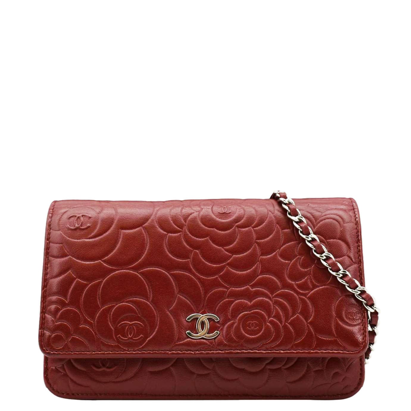 Chanel Camellia On Leather Red Wallet Case