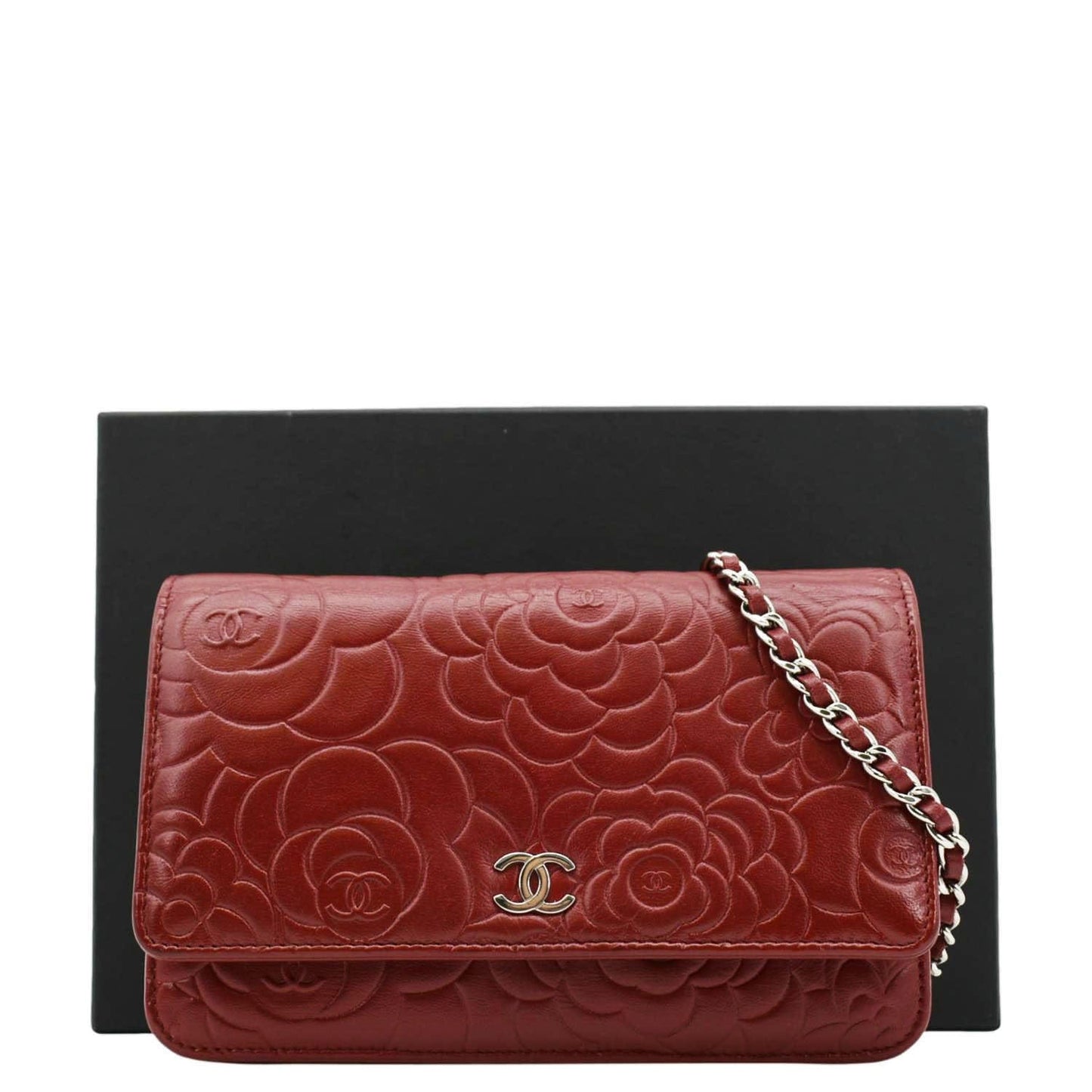 Chanel Camellia On Leather Red Wallet Case