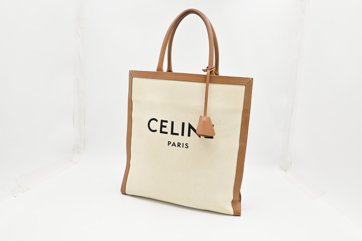 Celine Tote Bag In And Brown Leather Canvas