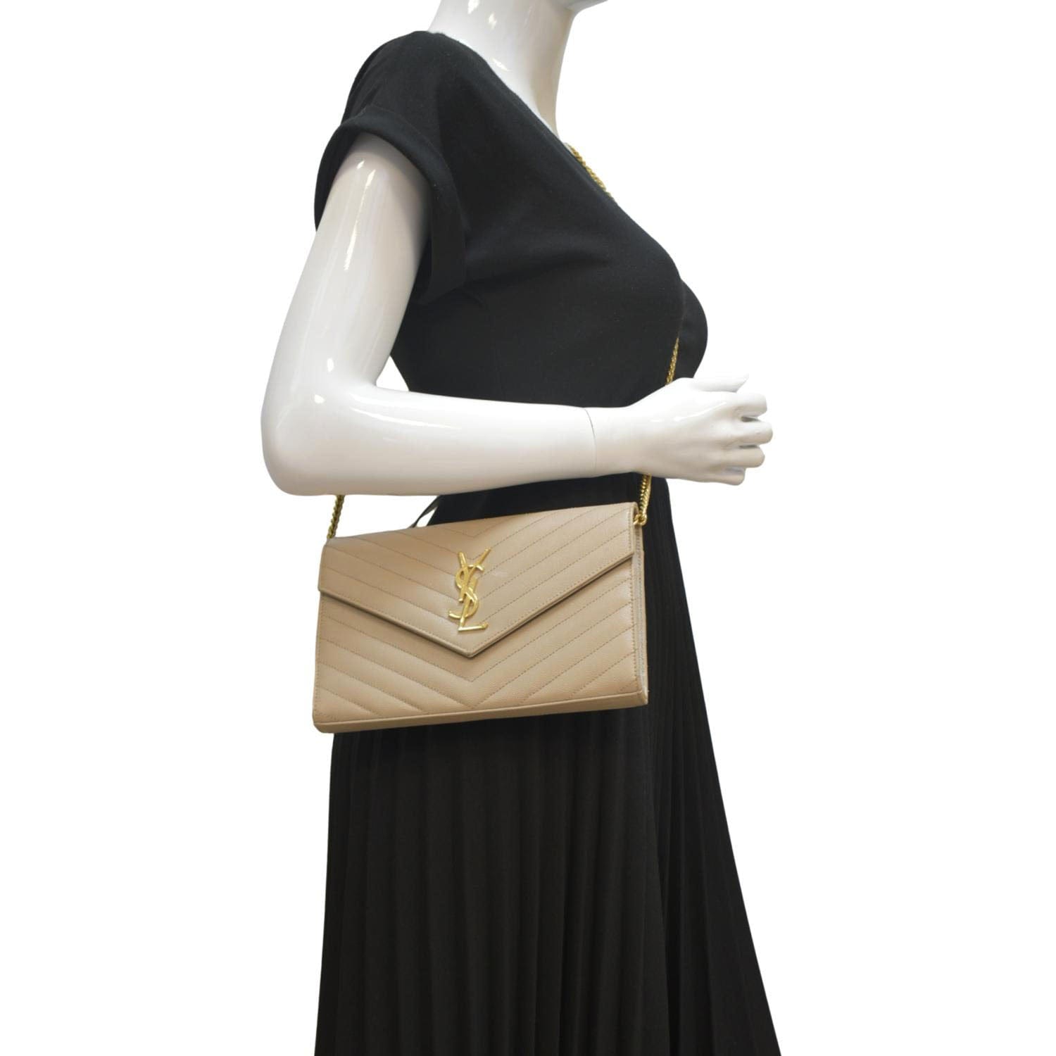 YSL Saint Laurent Saint Cassandre Wallet Crossbody Bag Matelasse Beige