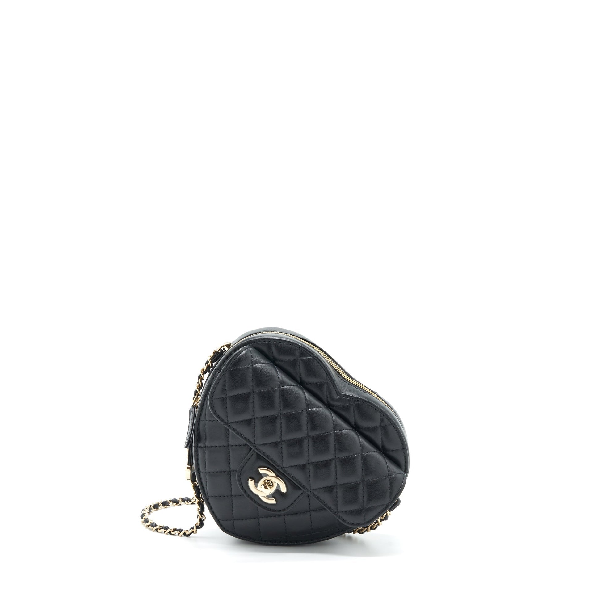 Chanel 22S Heart Lambskin LGHW Black Handbag