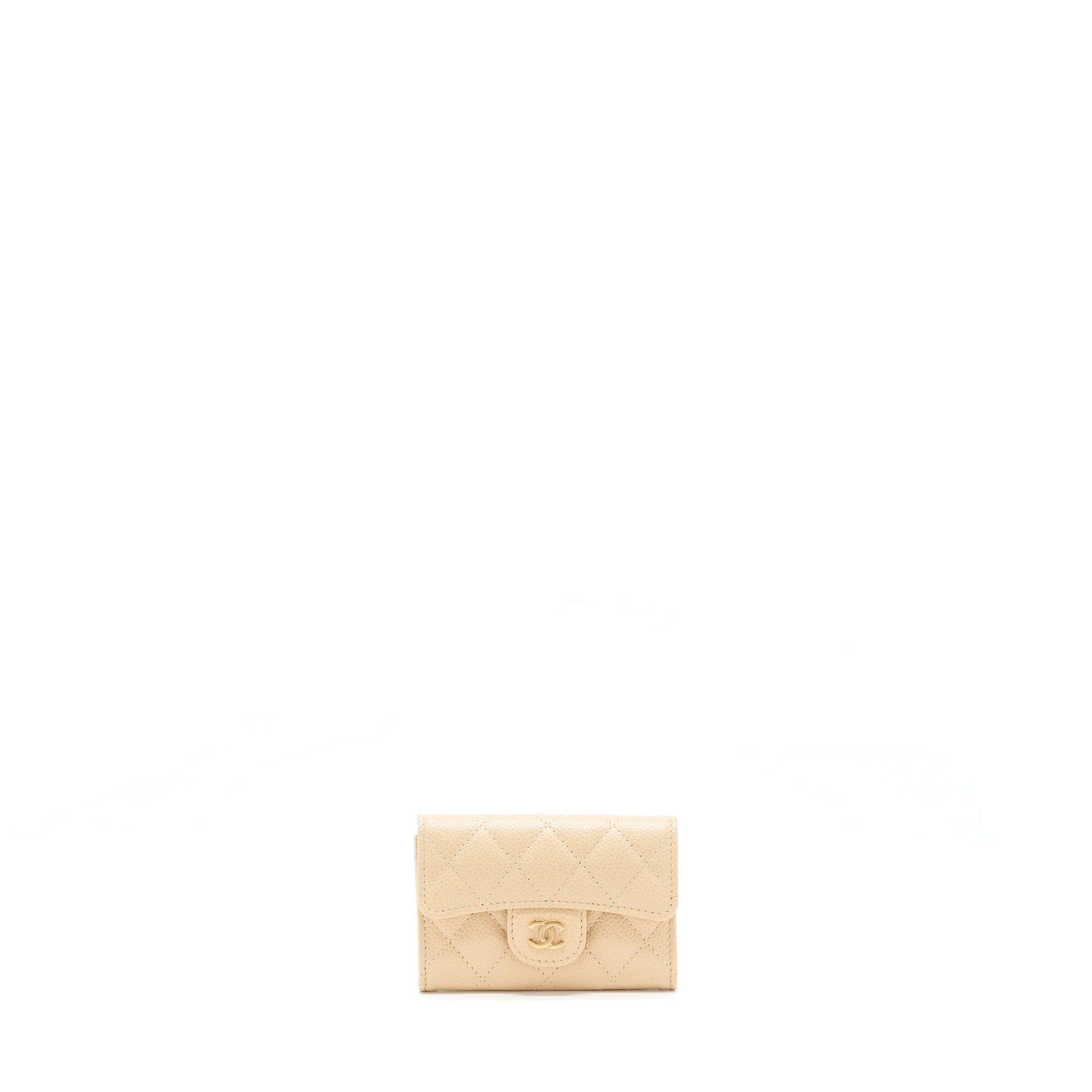 Chanel Classic Flap Cardholder Caviar GHW Beige Wallet Case
