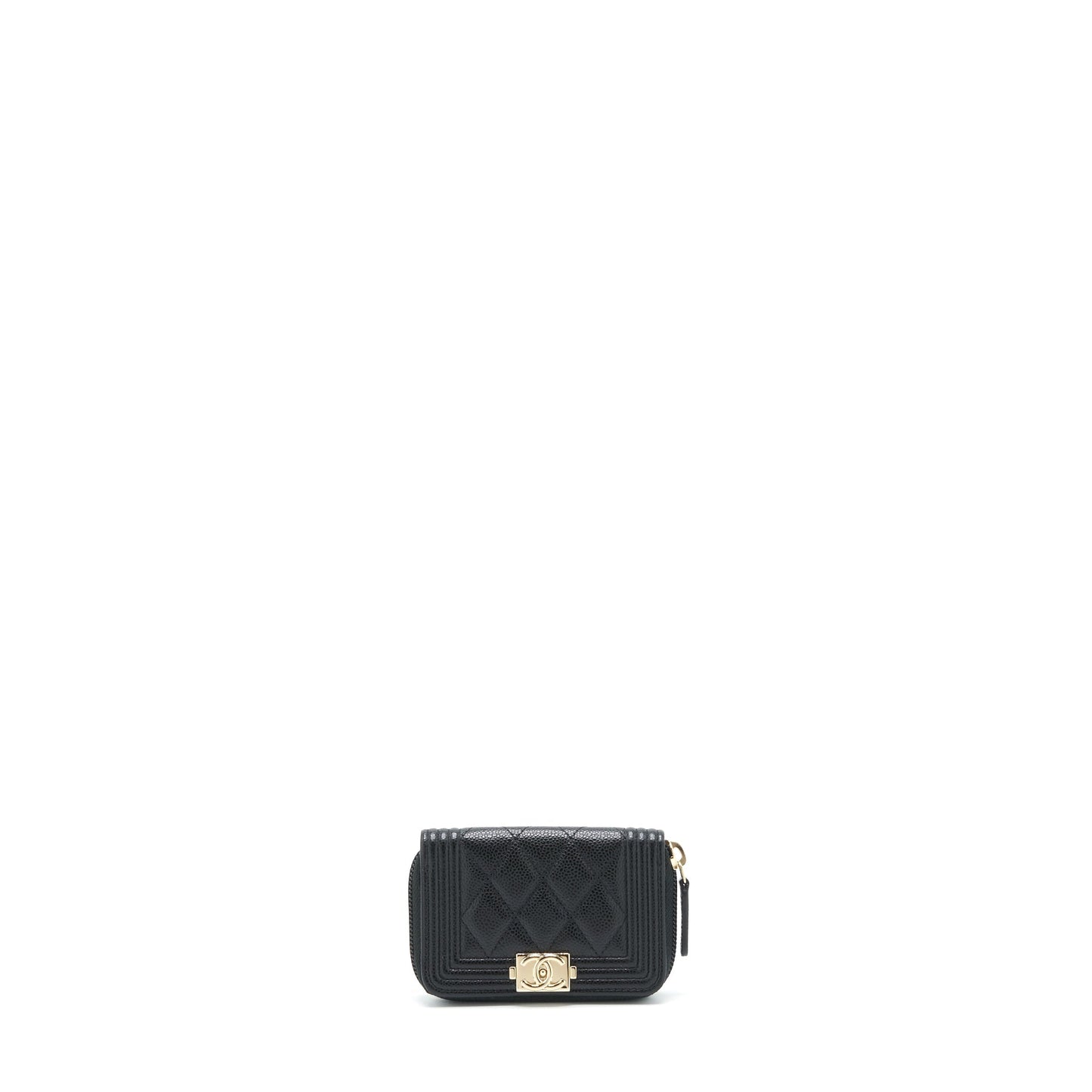 Chanel Classic Boy Zip Cardholder Caviar LGHW Black Wallet Case