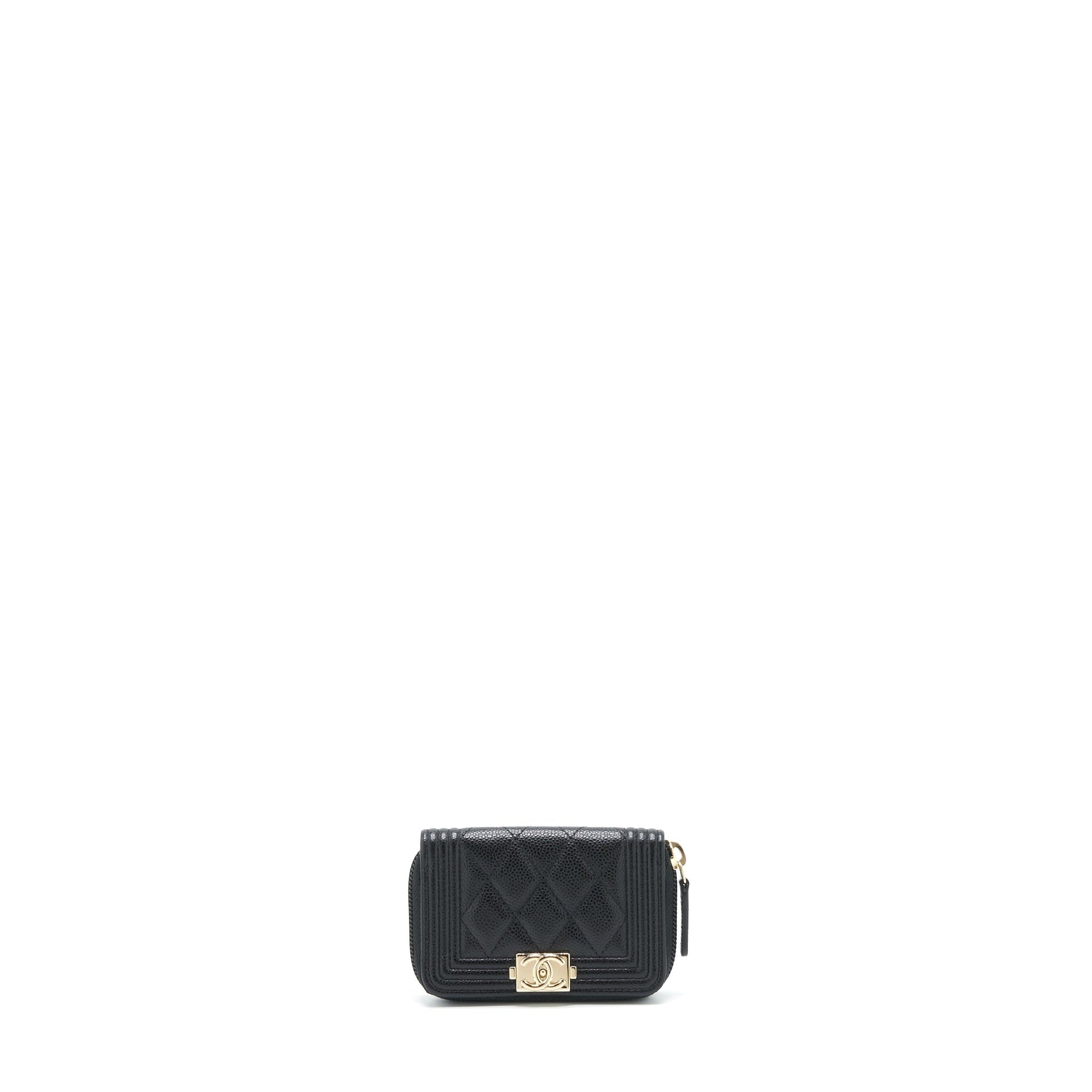Chanel Classic Boy Zip Cardholder Caviar LGHW Black Wallet Case