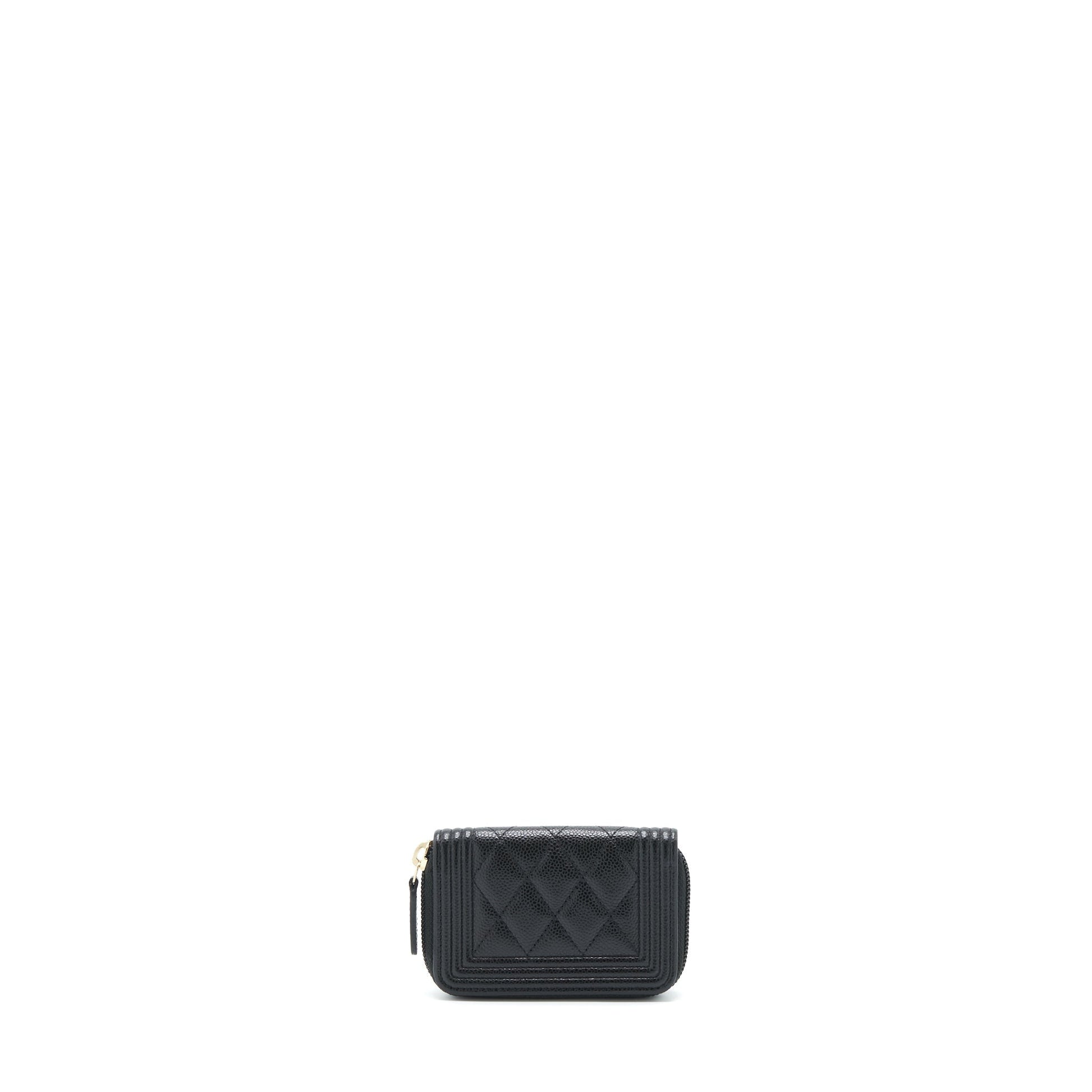 Chanel Classic Boy Zip Cardholder Caviar LGHW Black Wallet Case