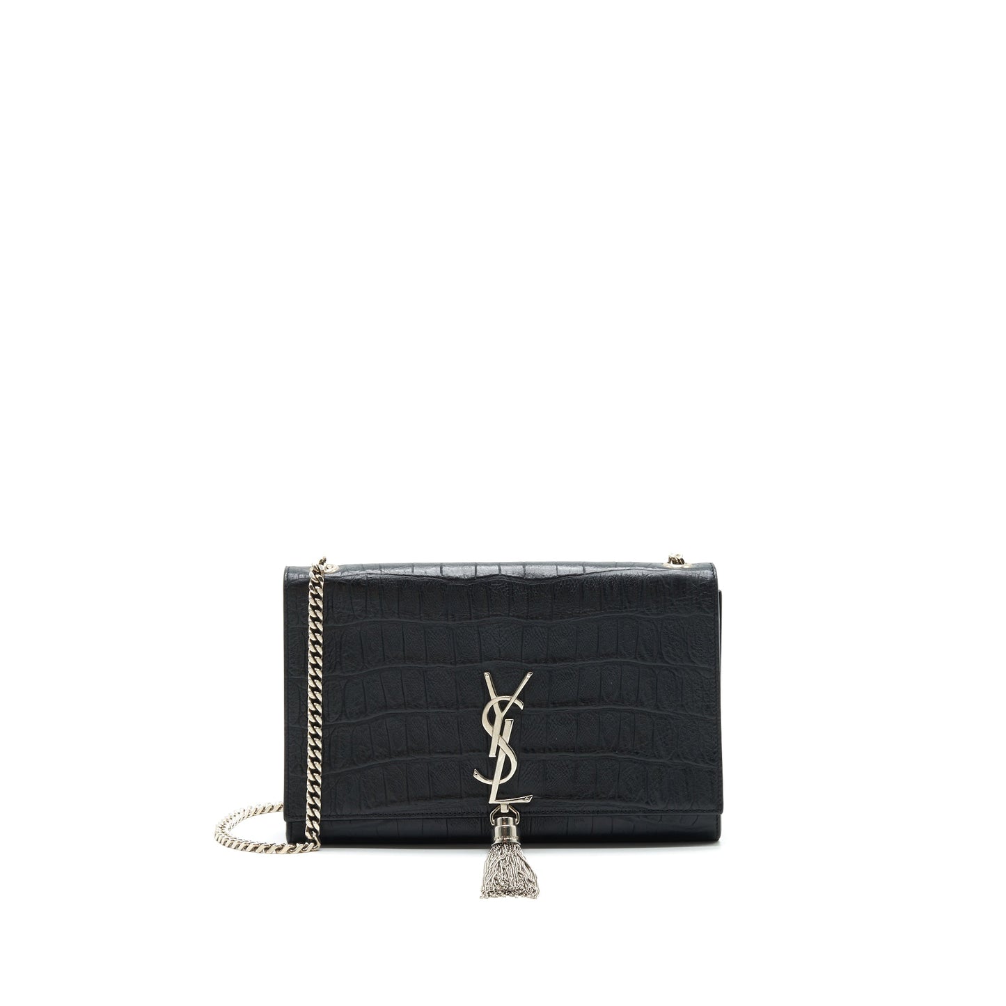 YSL Saint Laurent Saint Laurent Kate With Tassel Crocodile Embossed Black Medium Travel Bag