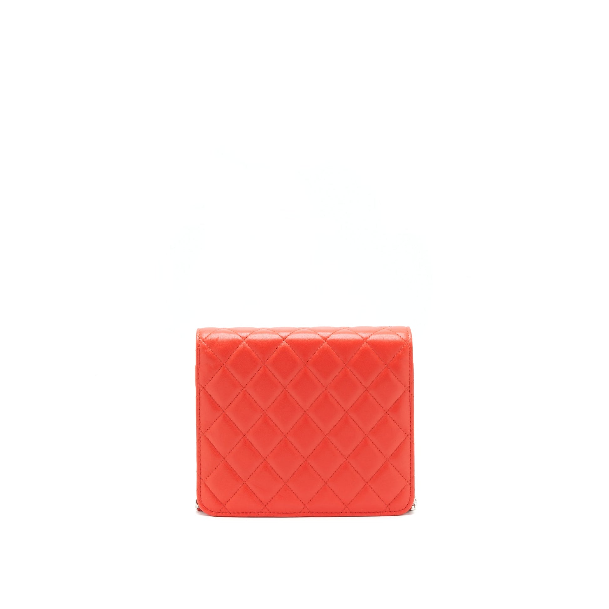 Chanel Square On Coral Lambskin SHW Red Wallet Case