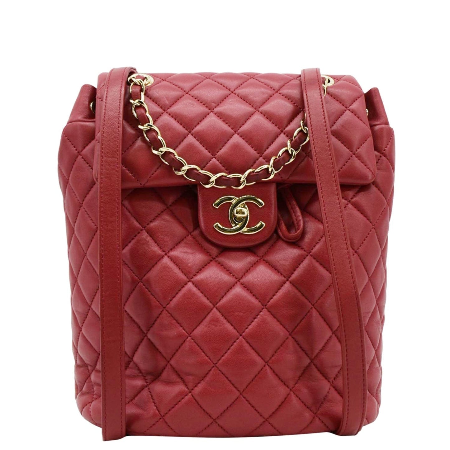 Chanel Urban Spirit Quilted Backpack Leather Red Travel Bag Backpack Red