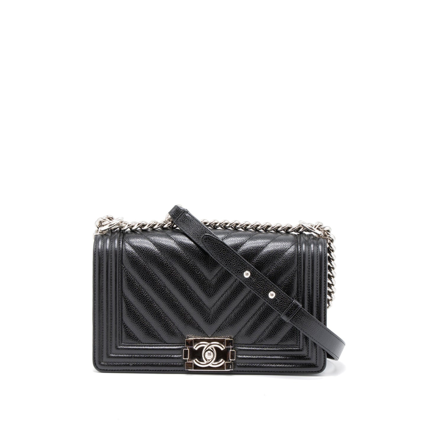 Chanel Boy Chevron Caviar SHW Black Handbag