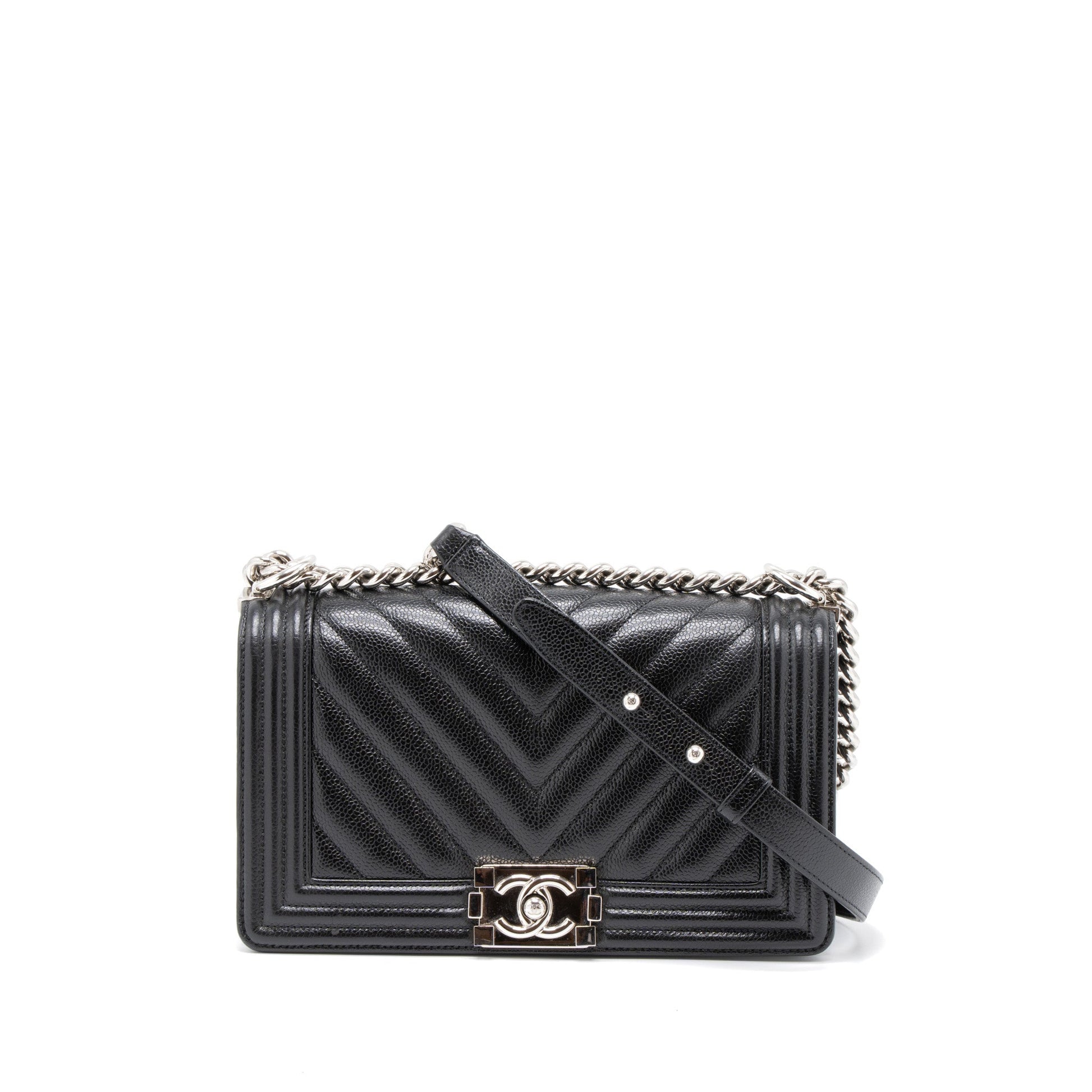 Chanel Boy Chevron Caviar SHW Black Handbag