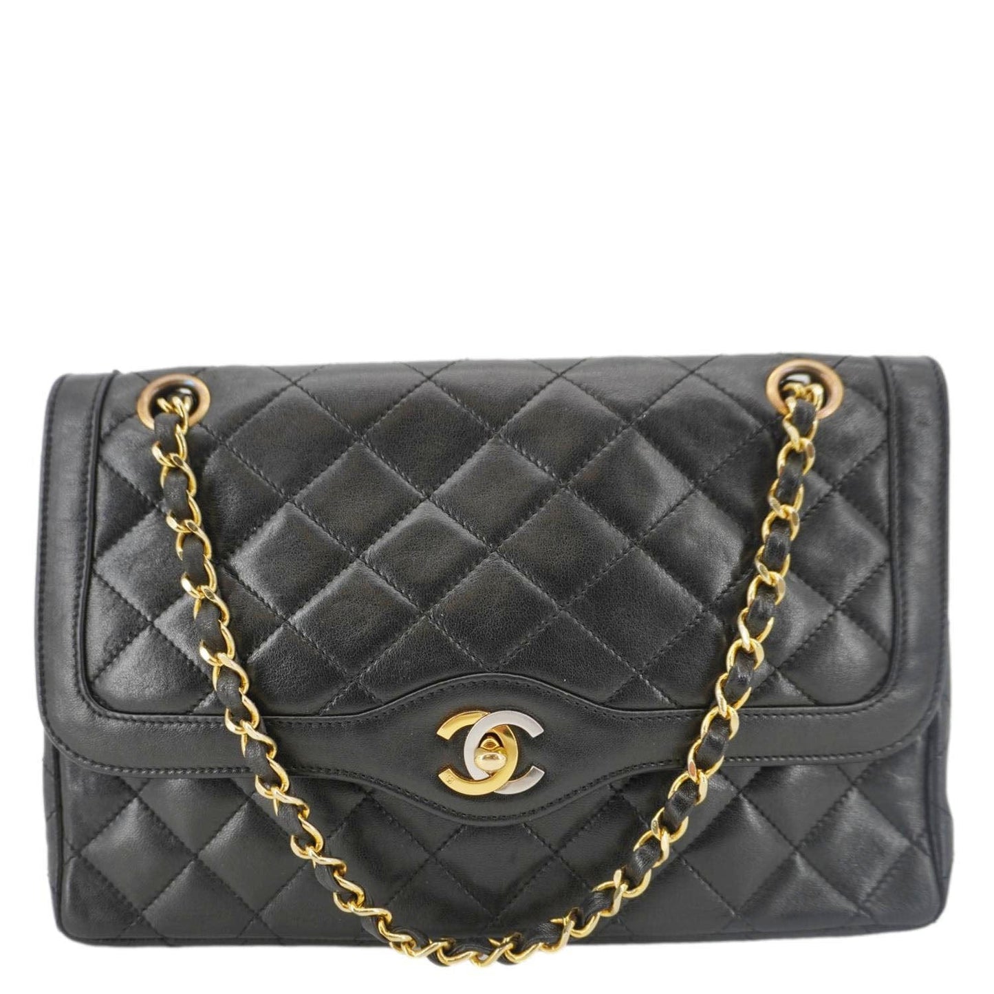 Chanel Paris Two-Tone CC Logo Quilted Leather Black Travel Bag