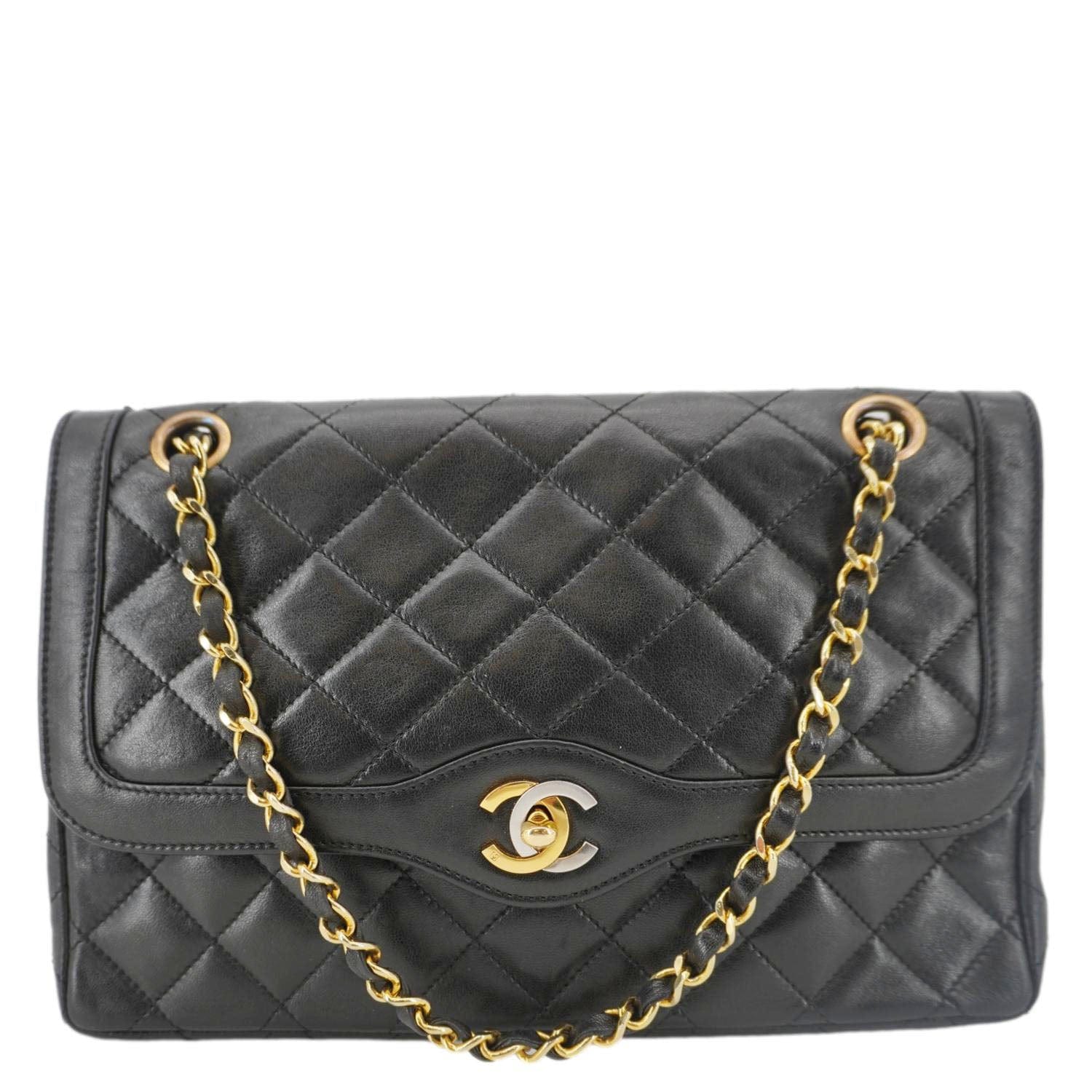 Chanel Paris Two-Tone CC Logo Quilted Leather Black Travel Bag