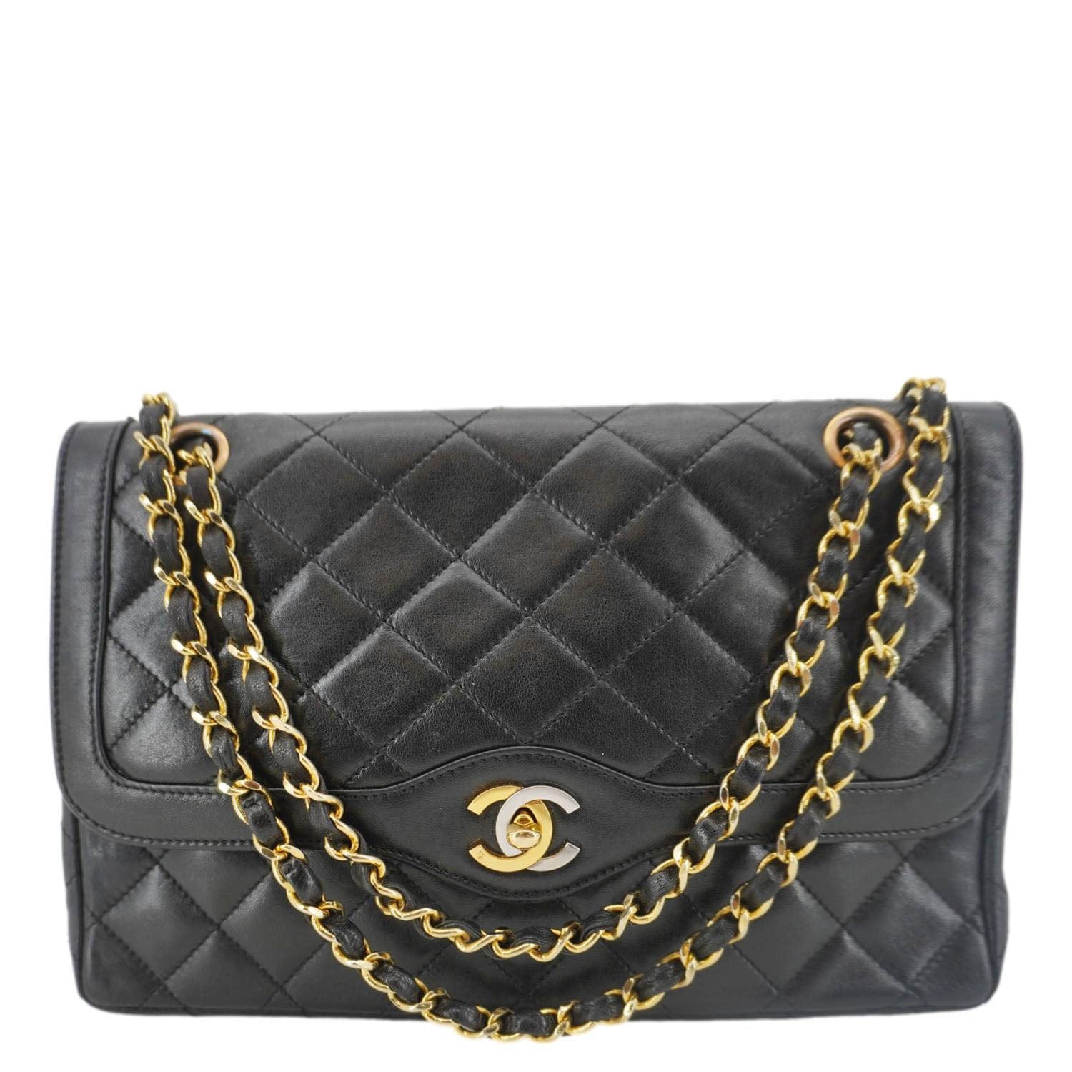 Chanel Paris Two-Tone CC Logo Quilted Leather Black Travel Bag