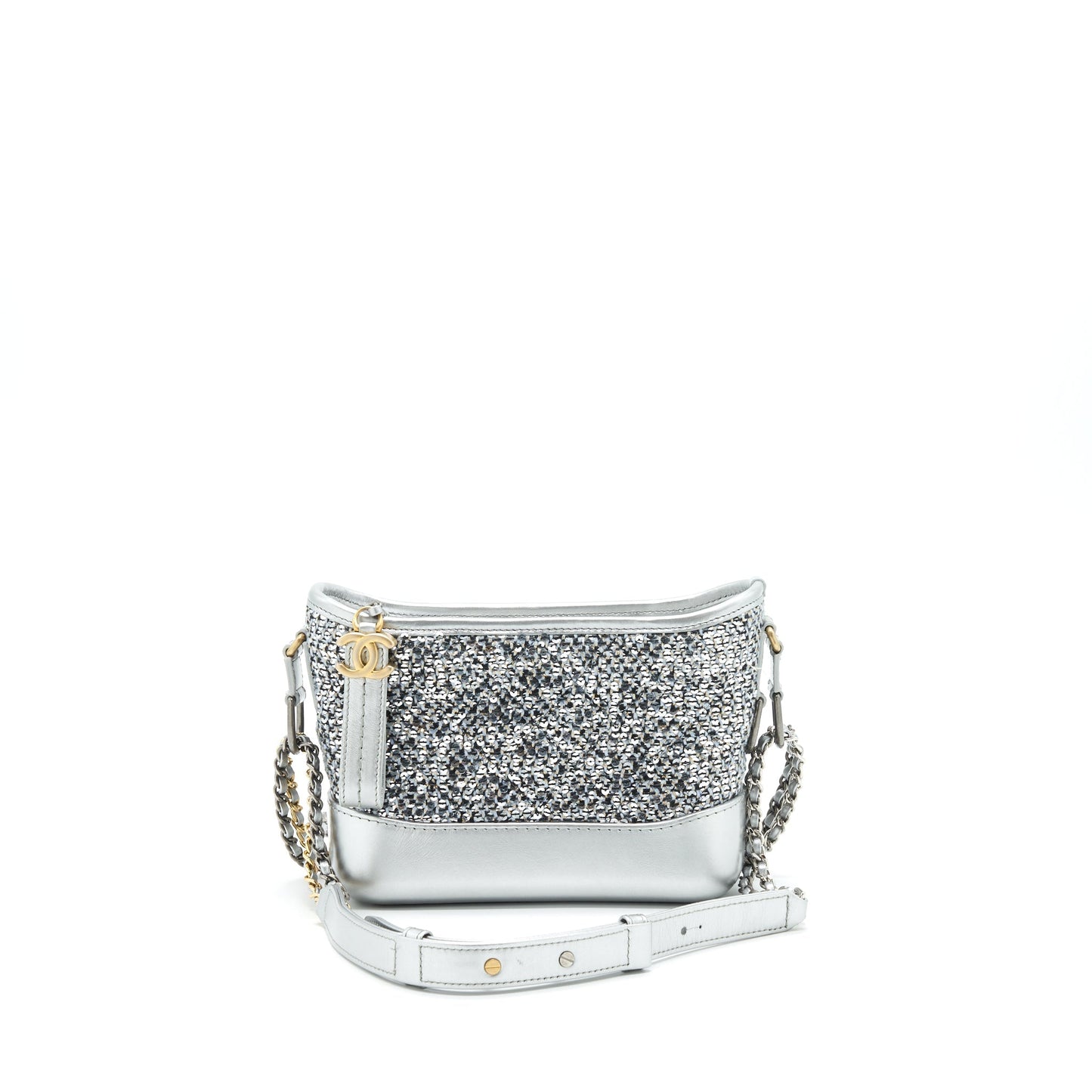 Chanel Seasonal Tweed Gabrielle Hobo Hardware Multicolour Grey Small Shoulder Bag