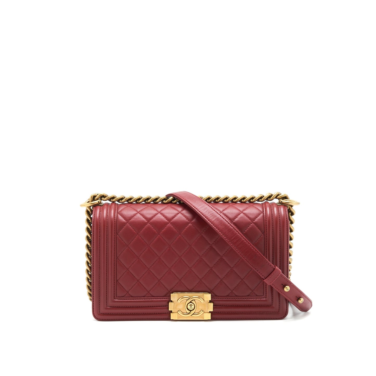 Chanel Boy Lambskin burgundy GHW Red Handbag