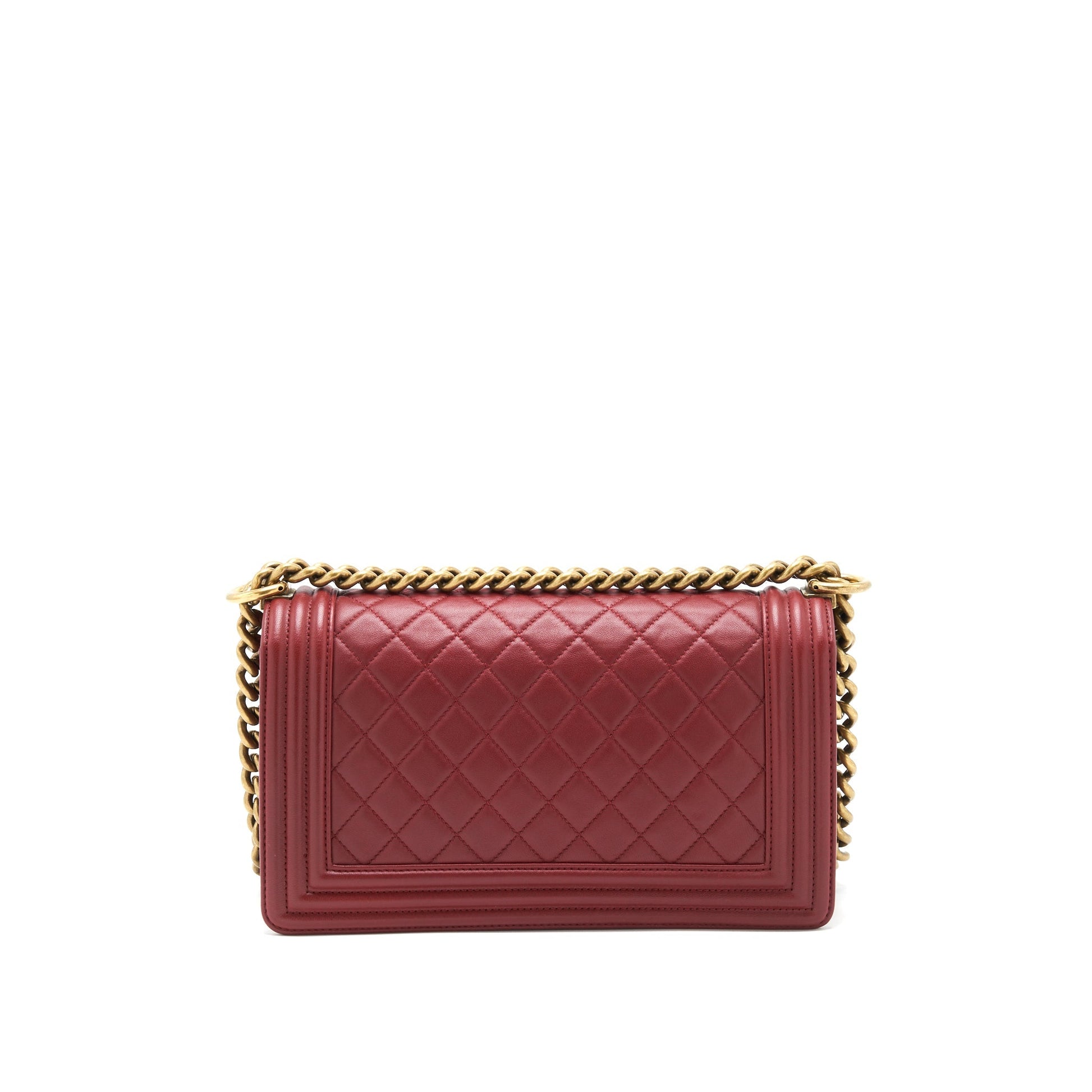 Chanel Boy Lambskin burgundy GHW Red Handbag