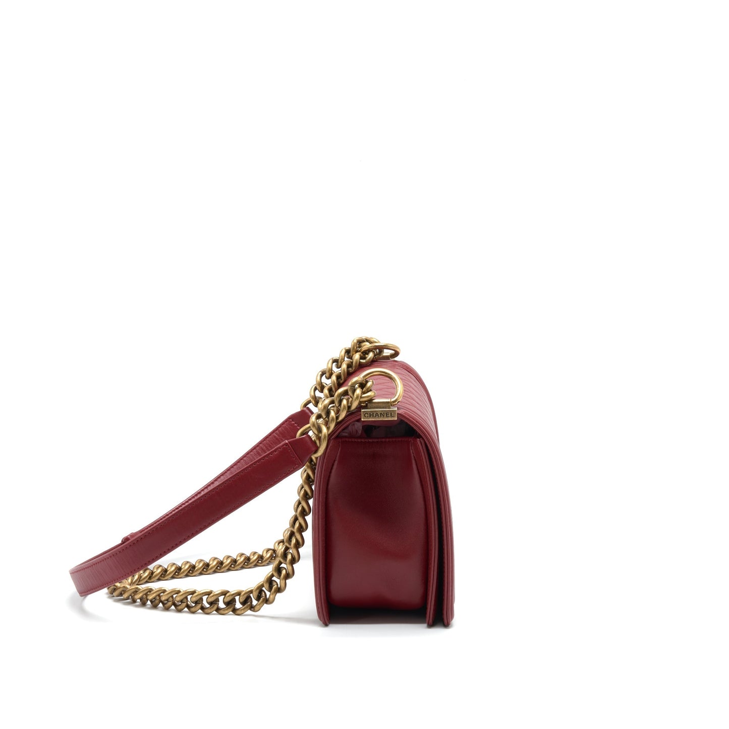Chanel Boy Lambskin burgundy GHW Red Handbag