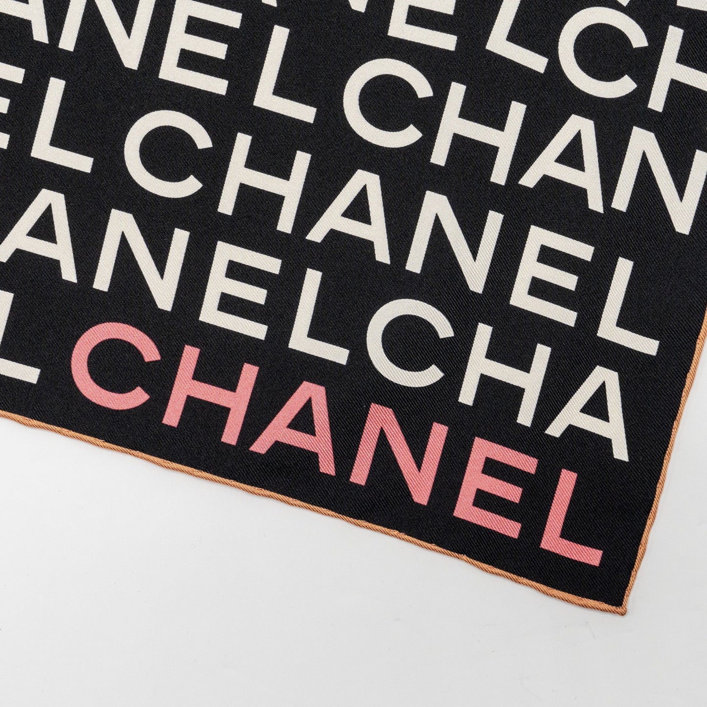 Chanel Letter Square Silk Scarf Black White Pink