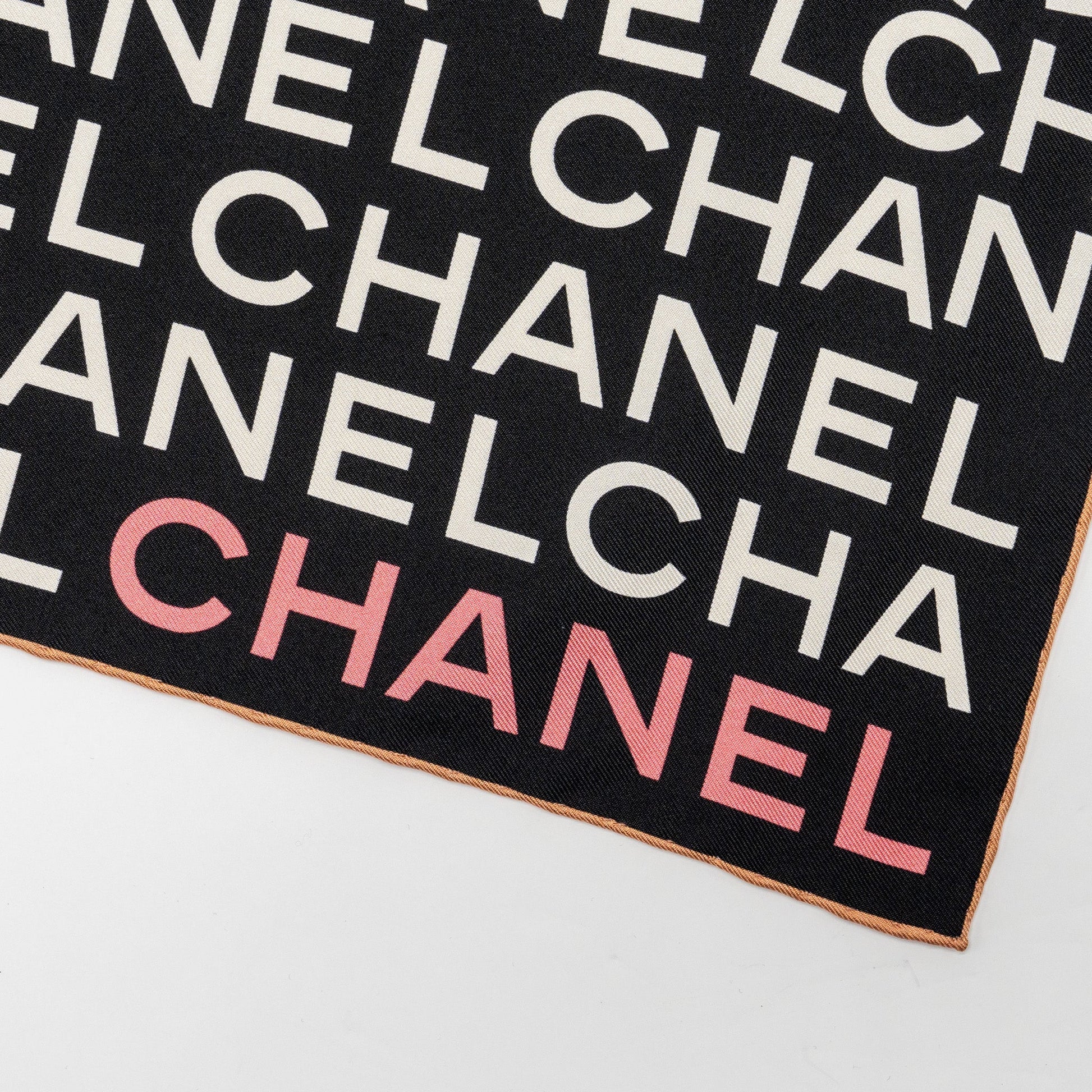 Chanel Letter Square Silk Scarf Black White Pink