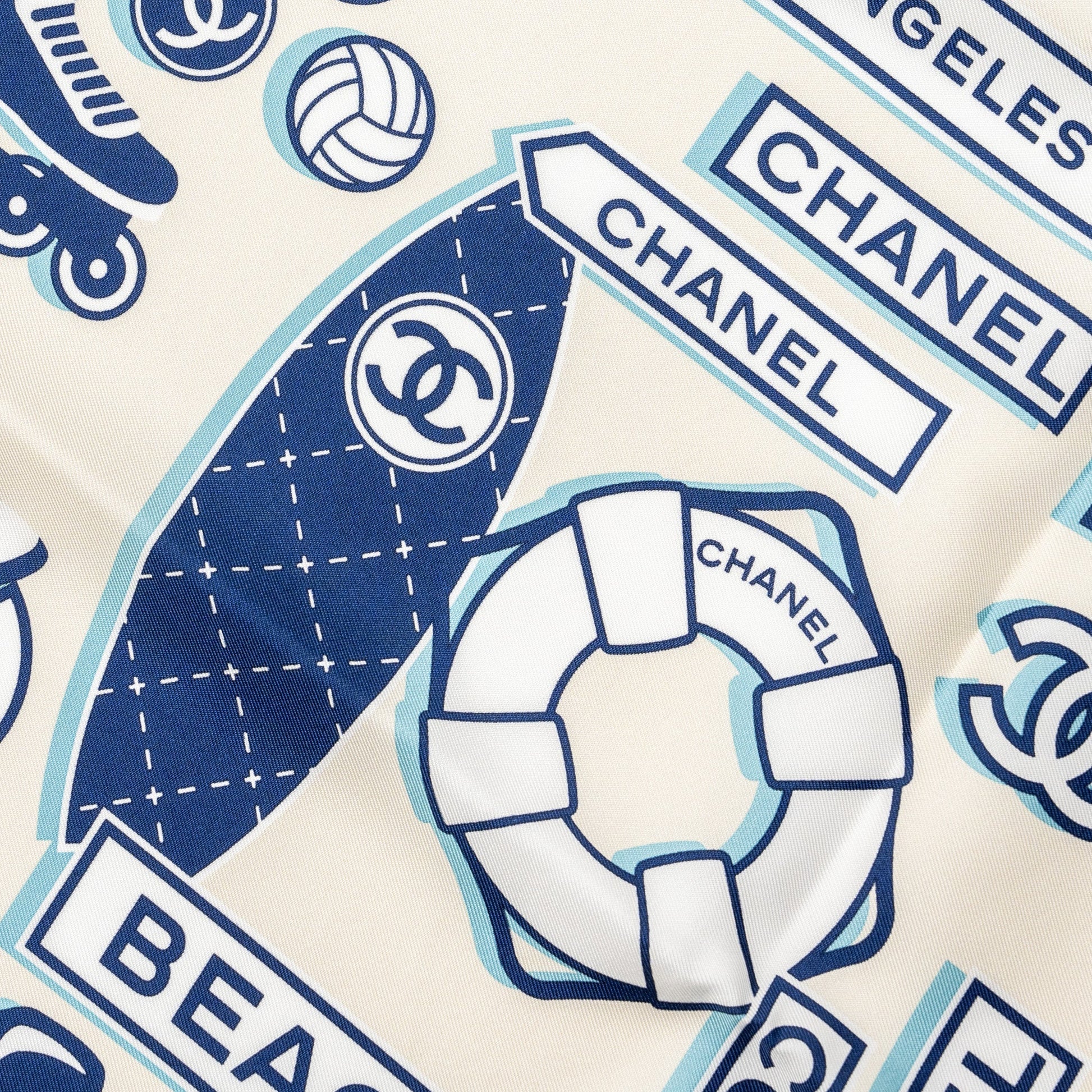 Chanel Holiday Pattern Square Silk Scarf Multicolour White