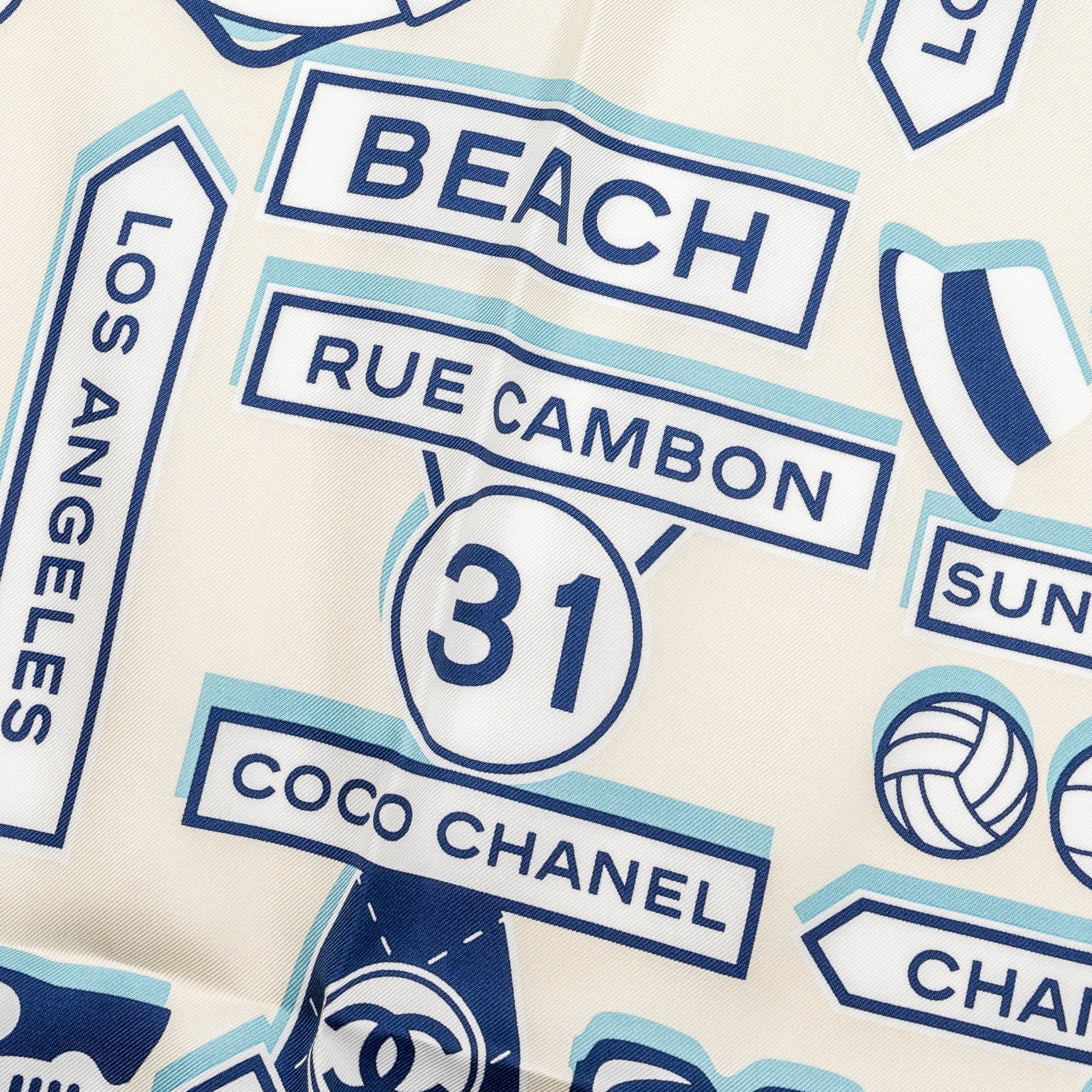 Chanel Holiday Pattern Square Silk Scarf Multicolour White