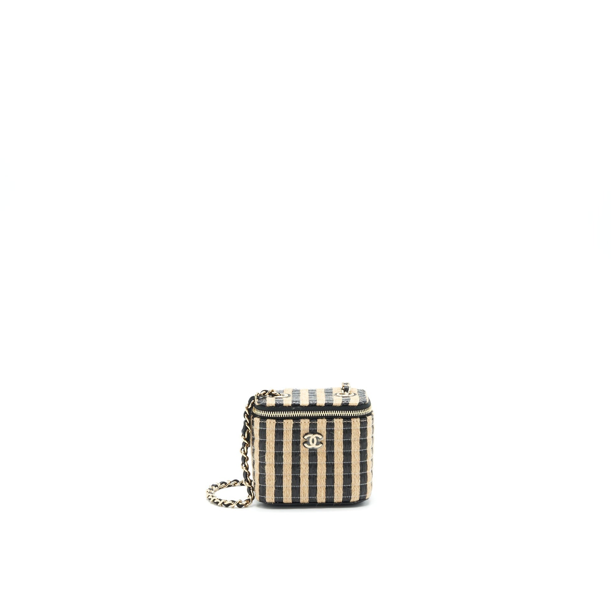 Chanel Vanity raffia stripe Black Beige Small Handbag