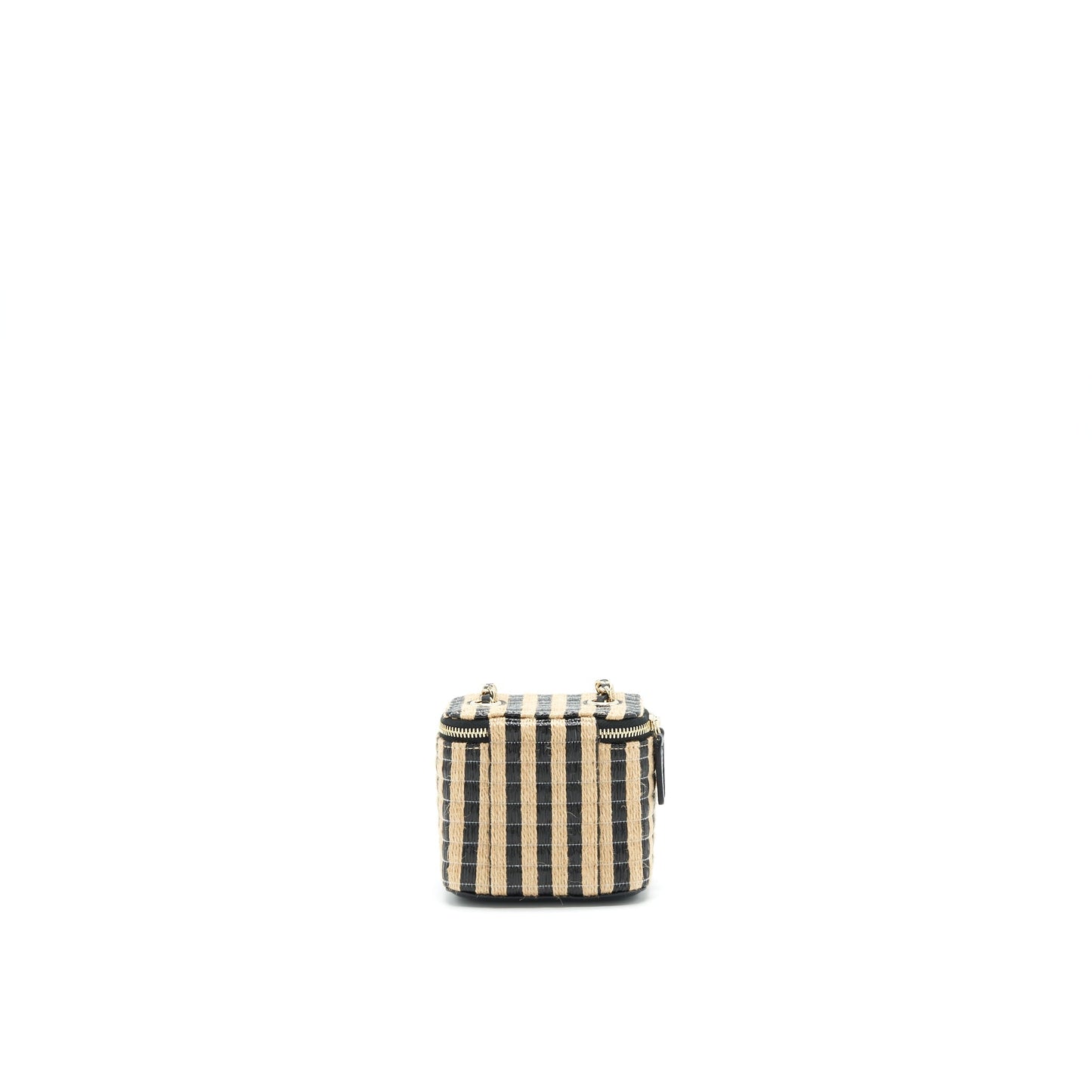 Chanel Vanity raffia stripe Black Beige Small Handbag