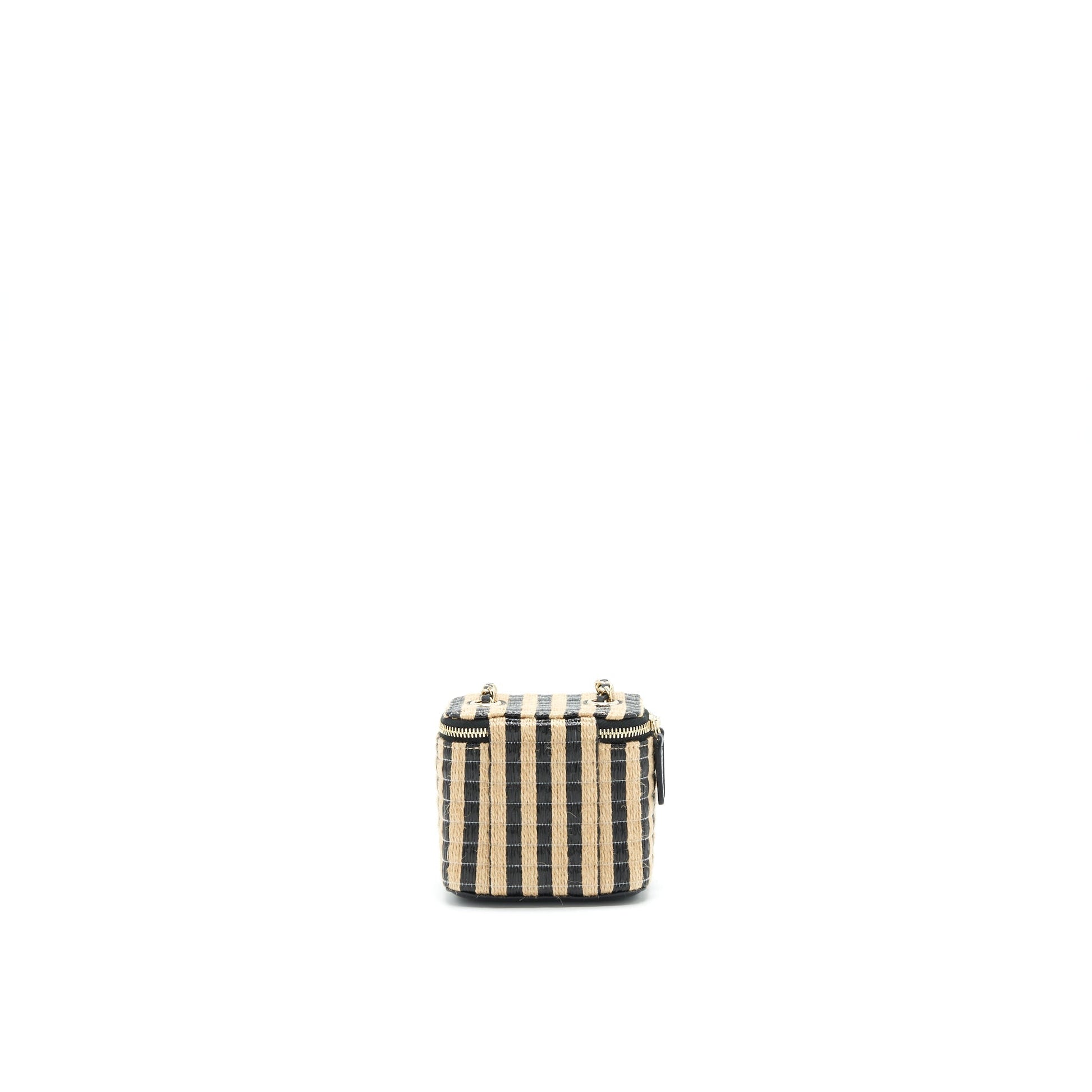 Chanel Vanity raffia stripe Black Beige Small Handbag