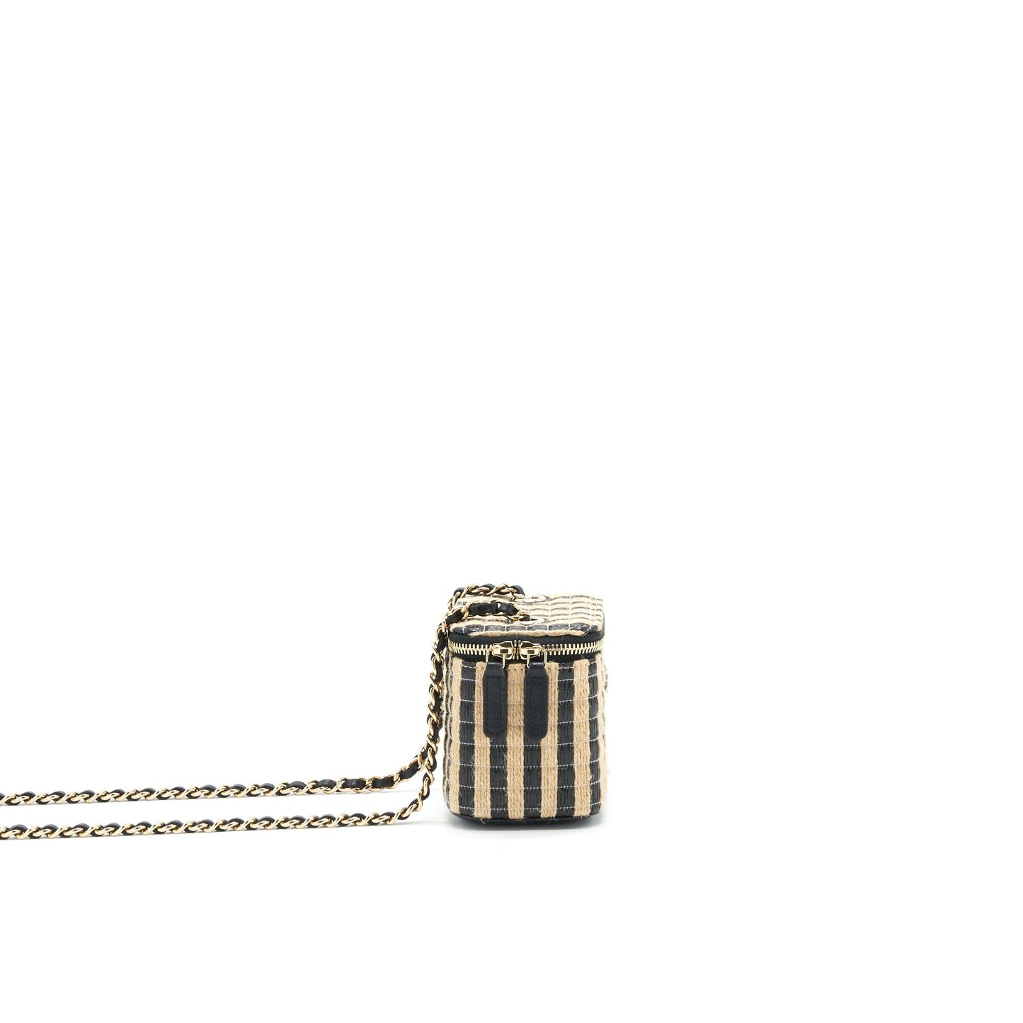 Chanel Vanity raffia stripe Black Beige Small Handbag