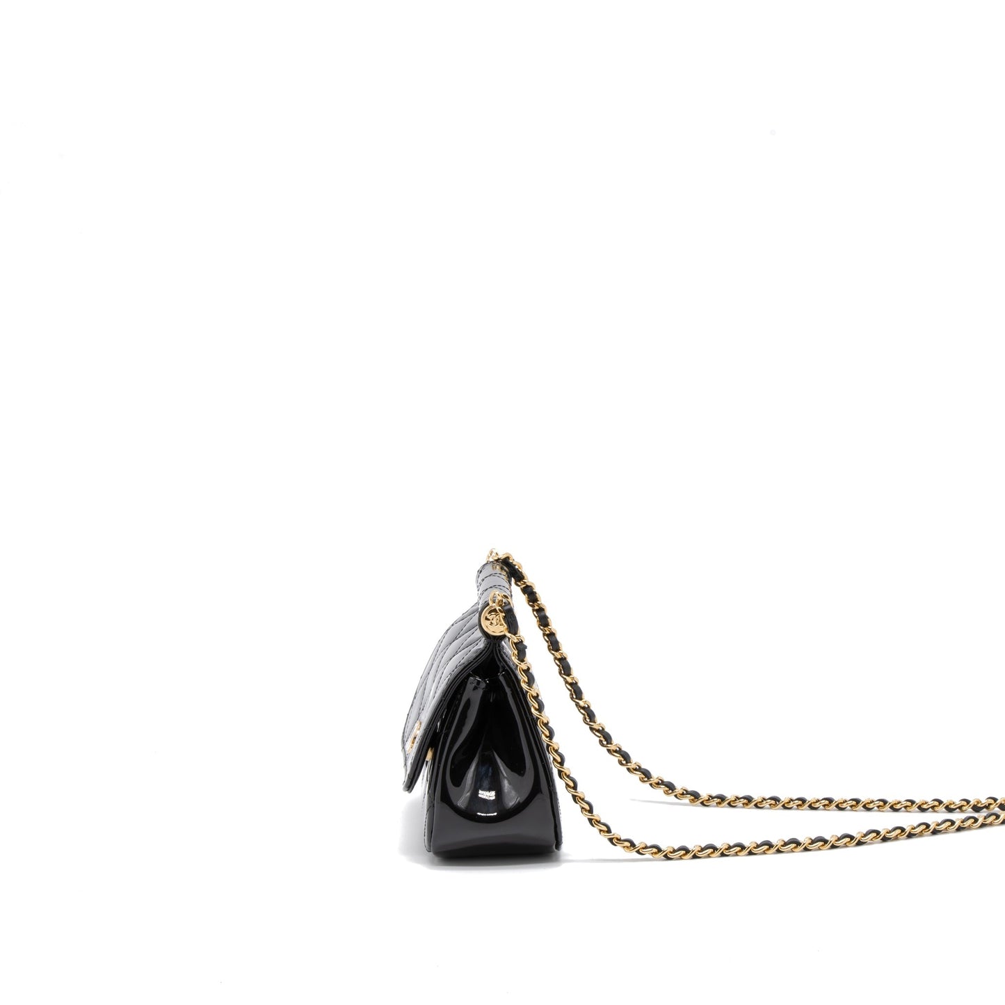 Chanel 22K Patent GHW Microchip Black Clutch Bag