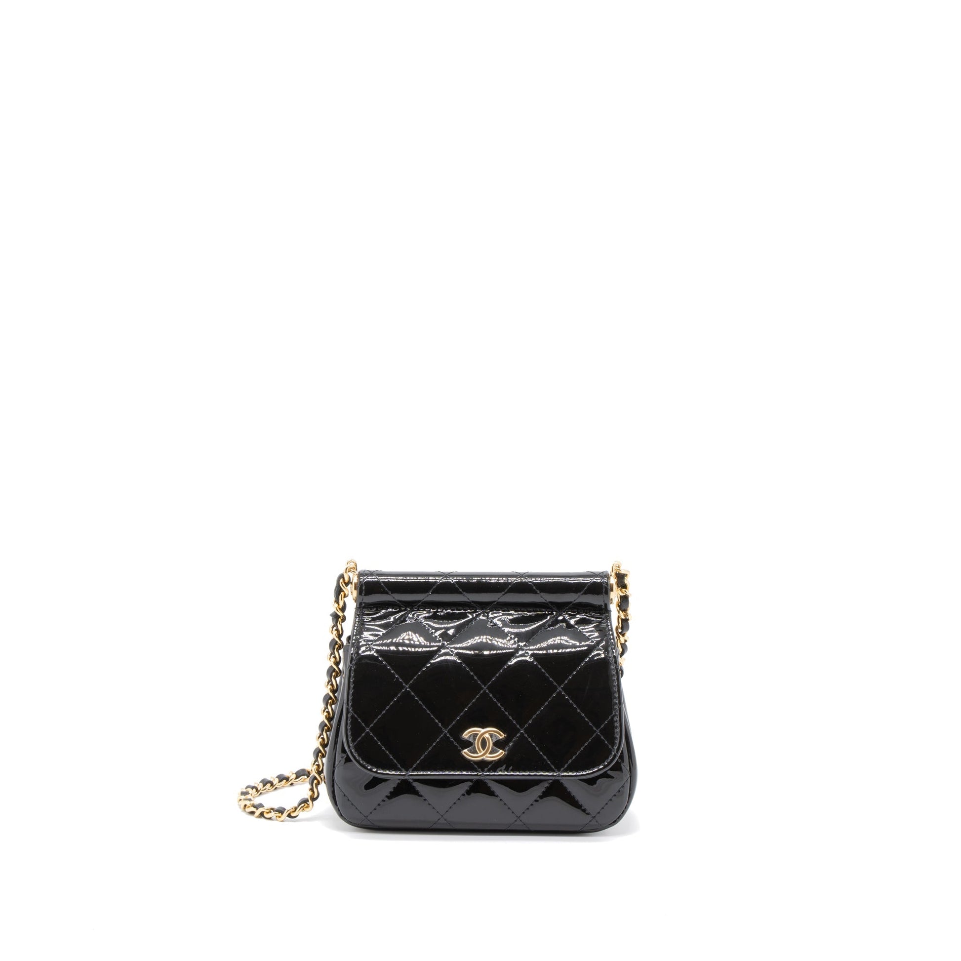 Chanel 22K Patent GHW Microchip Black Clutch Bag
