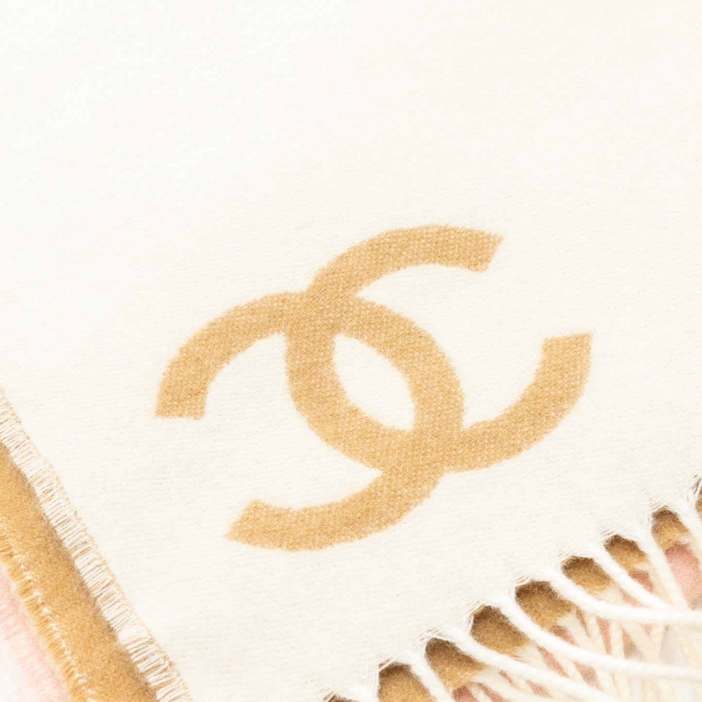 Chanel Cashmere Wool Scarf Cream Multicolour Pink Beige Cream 1